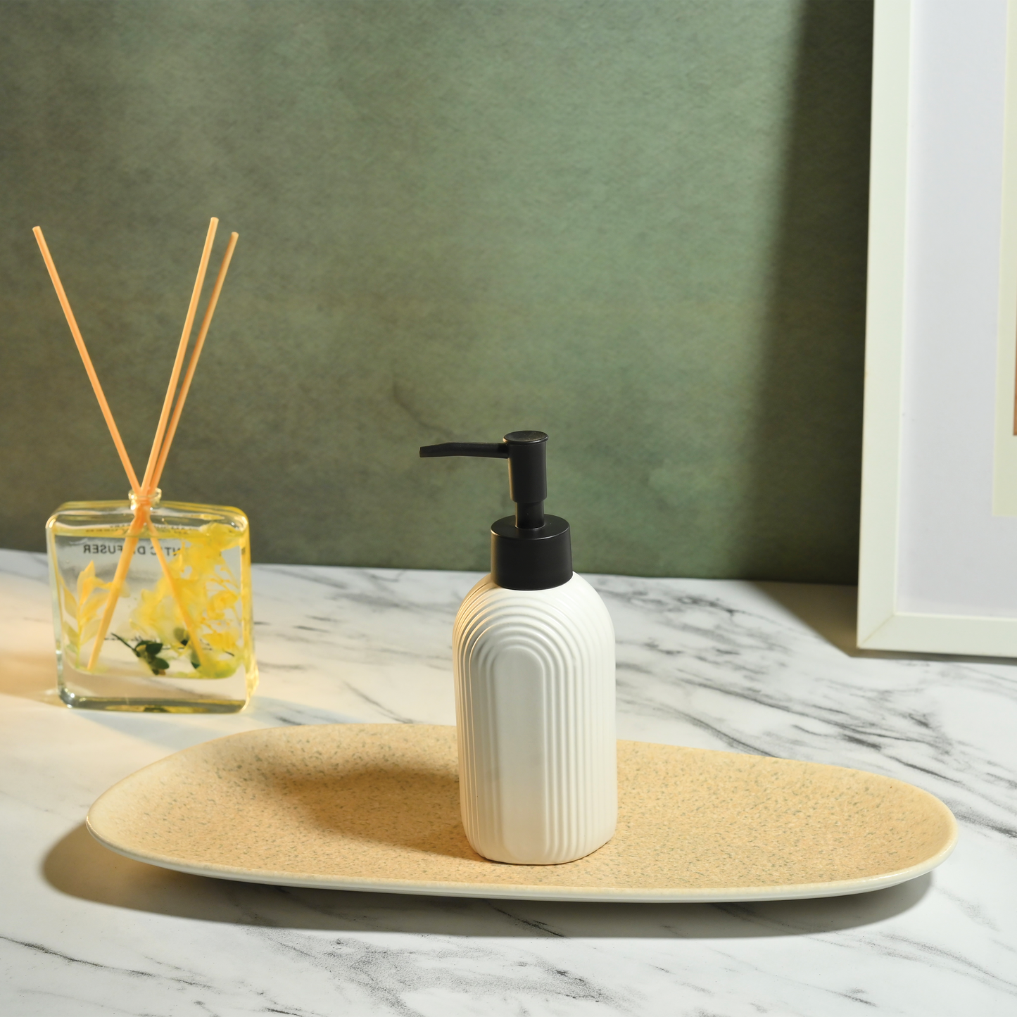 Ecru White Textured Ceramic Liquid Soap Dispenser