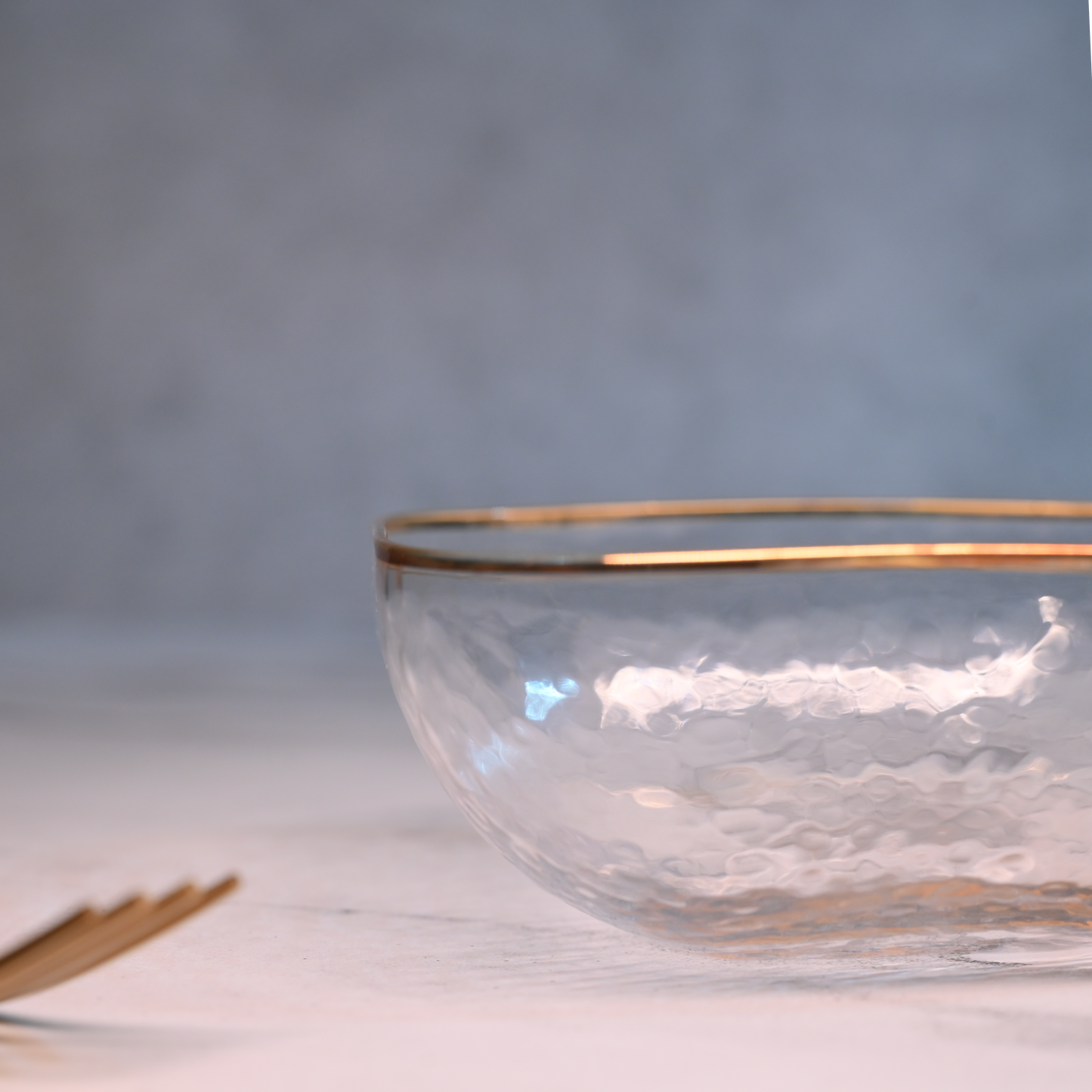 Textured Glass Bowl with Gold Rim