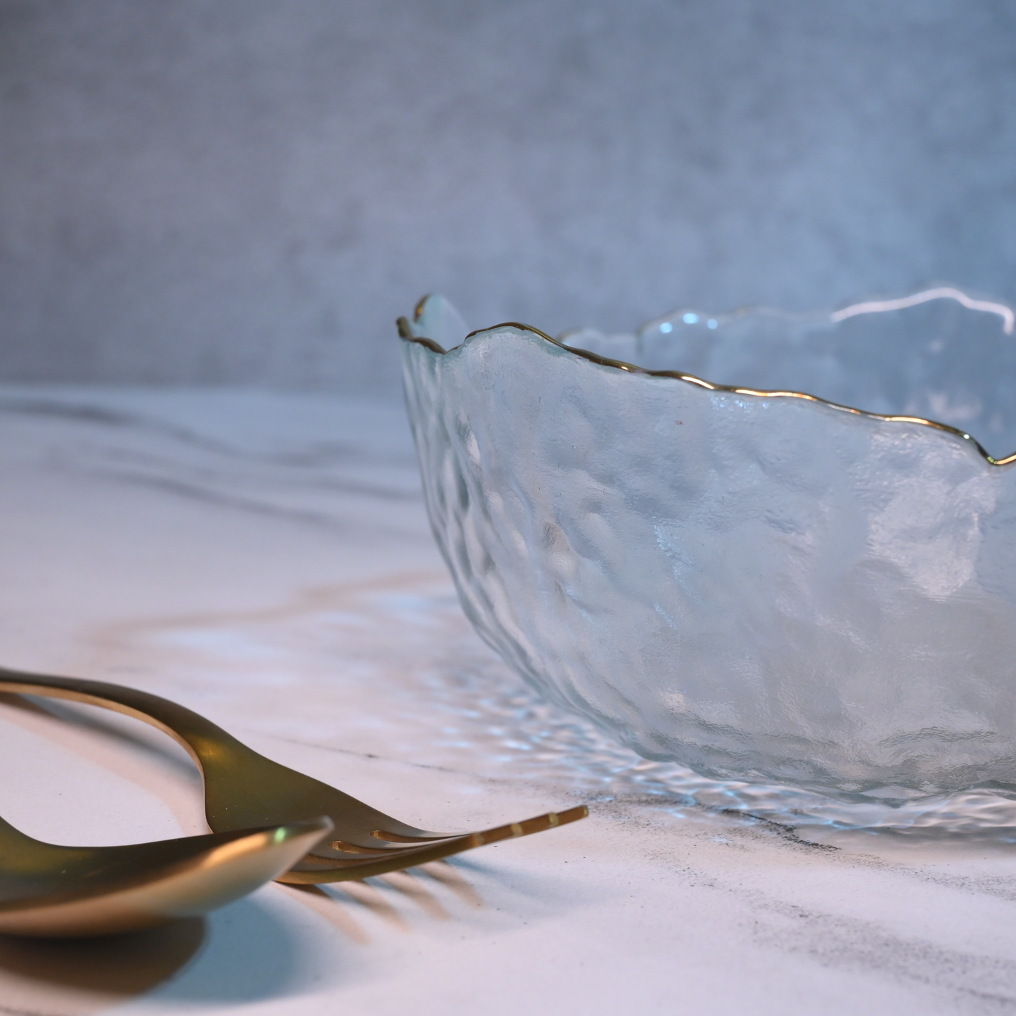 Textured Glass Bowl with Gold Rim- Medium