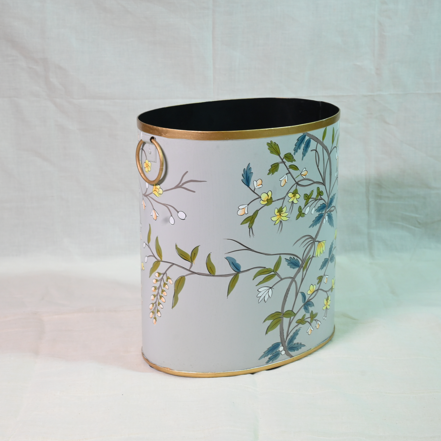 Hand-painted Gray Blossom Dustbin