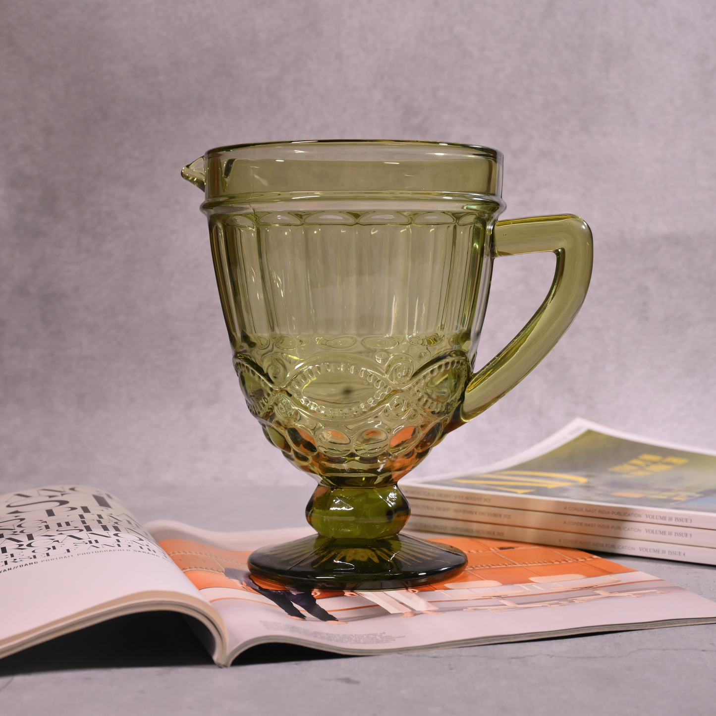 Green Tinted Textured Water Pitcher