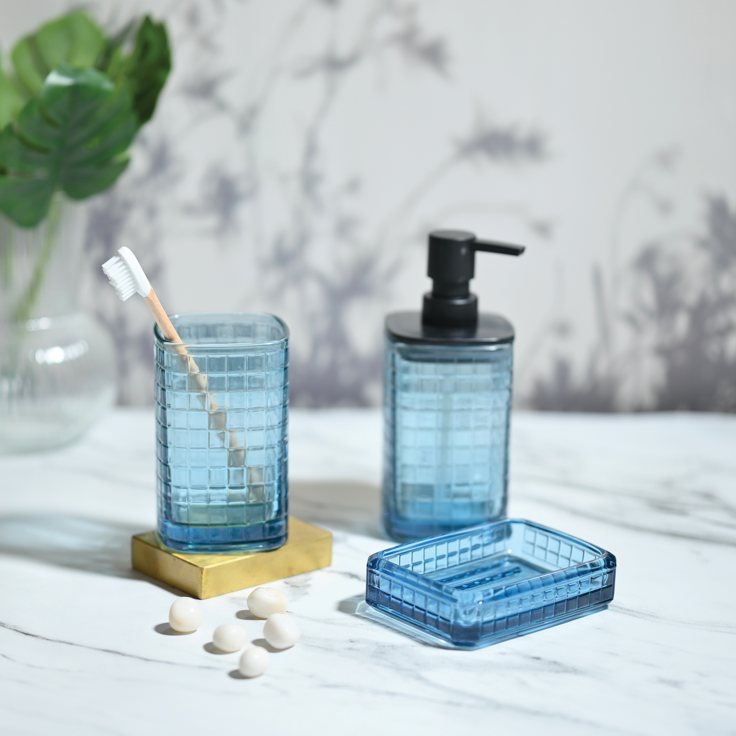 Marine Blue Tinted Glass 3-Piece Bathroom Set