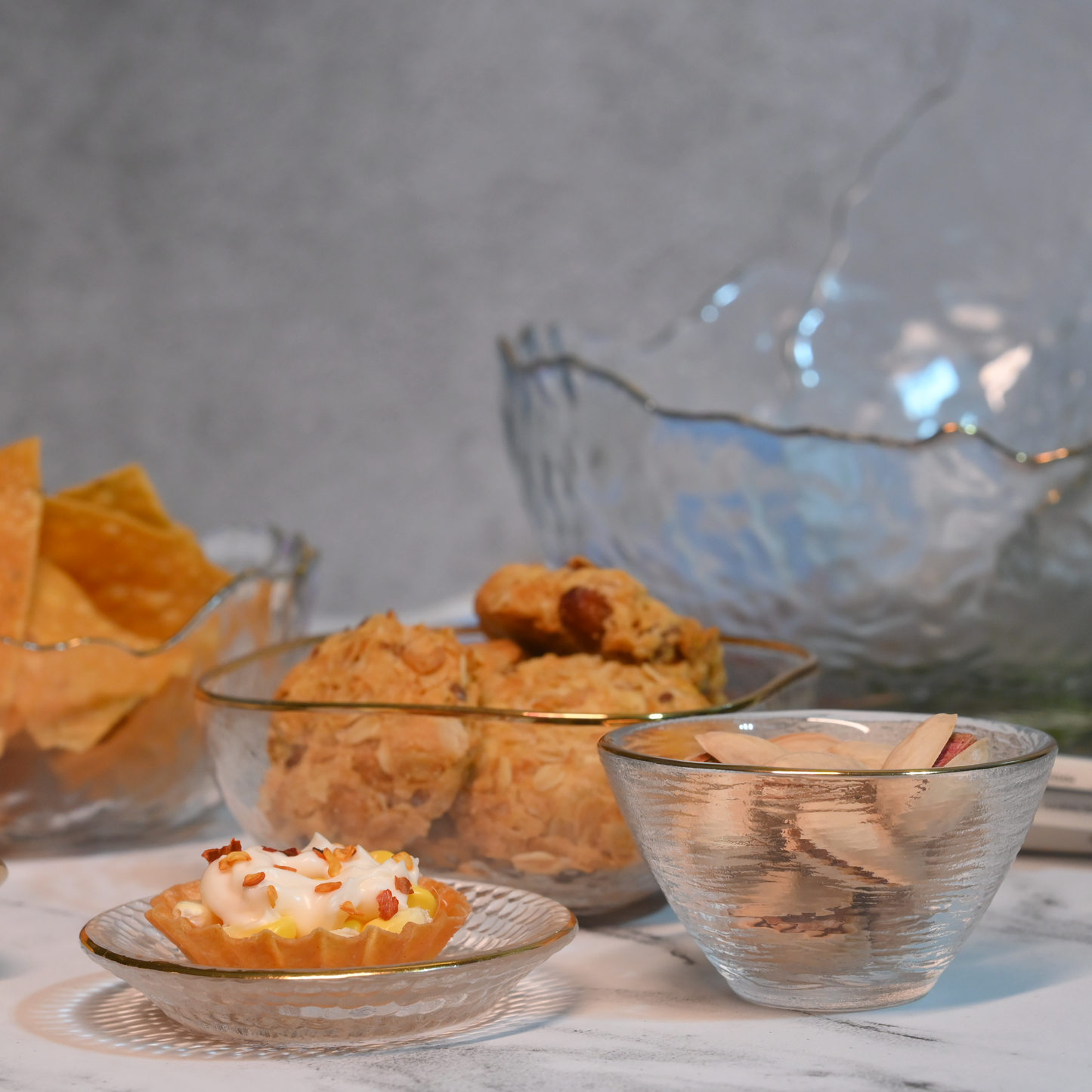 Textured Glass Bowl with Gold Rim- Small