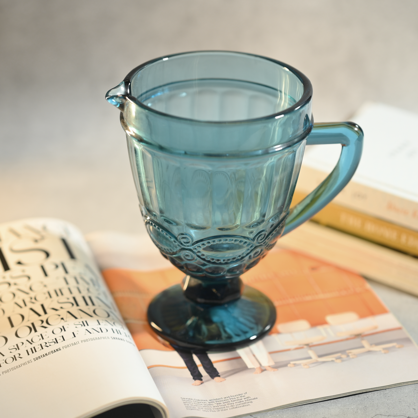 Blue Tinted Textured Water Pitcher