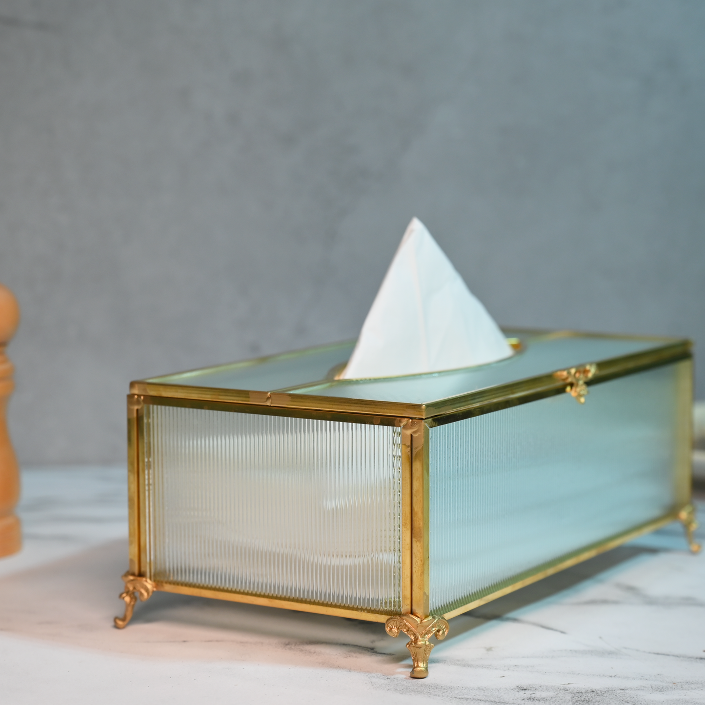 Glass Tissue Box with Gold Trims