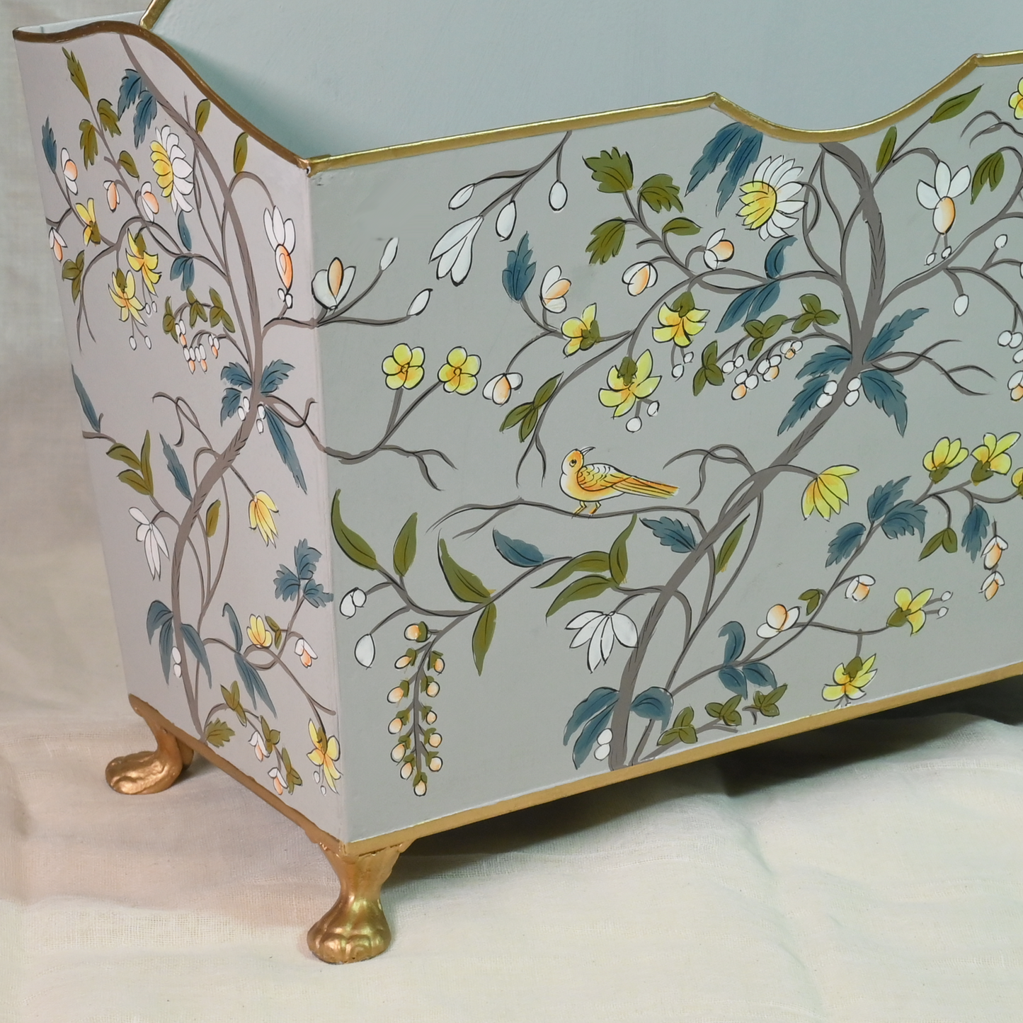 Hand-painted Gray Blossom Magazine Holder