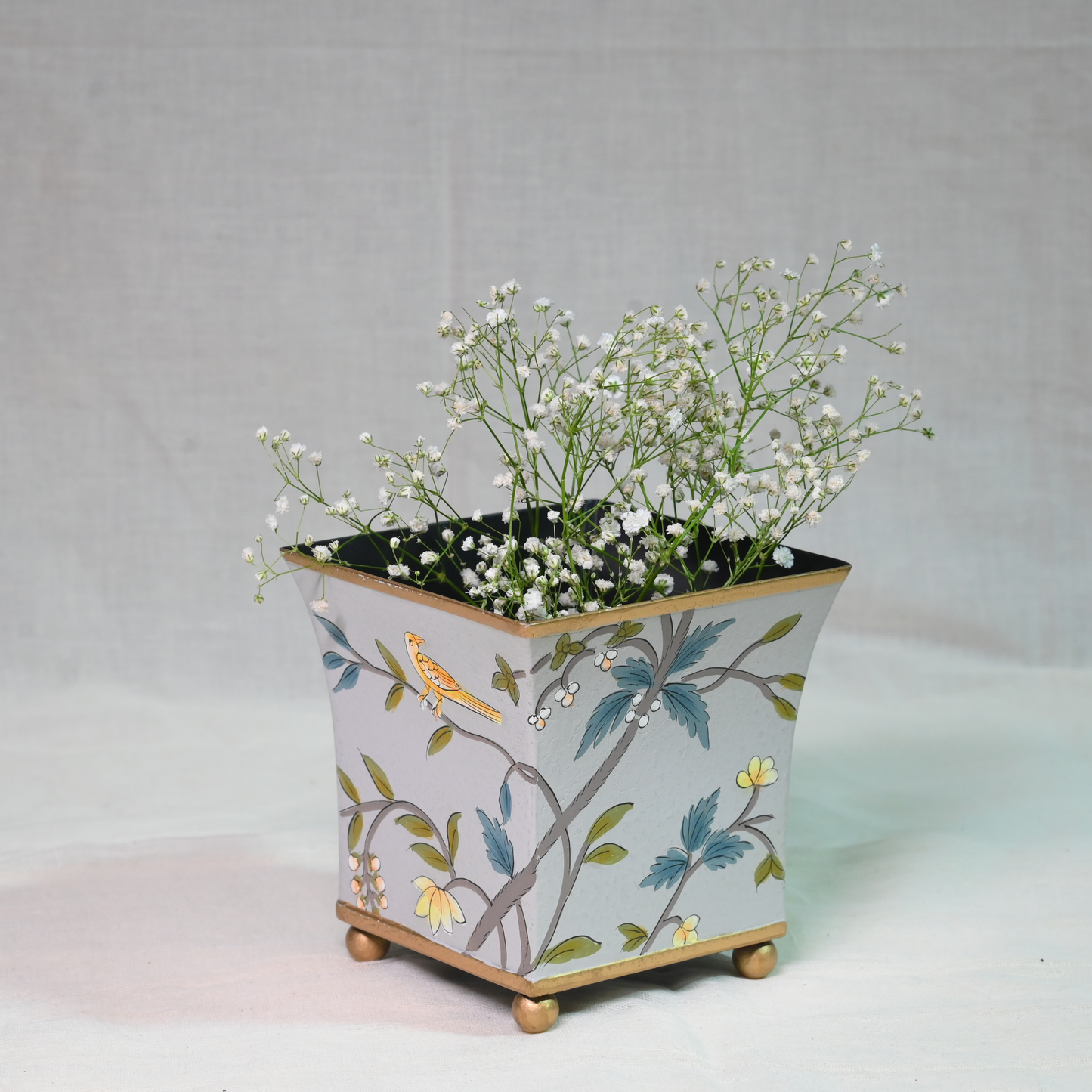 Hand-painted Gray Blossom Planter