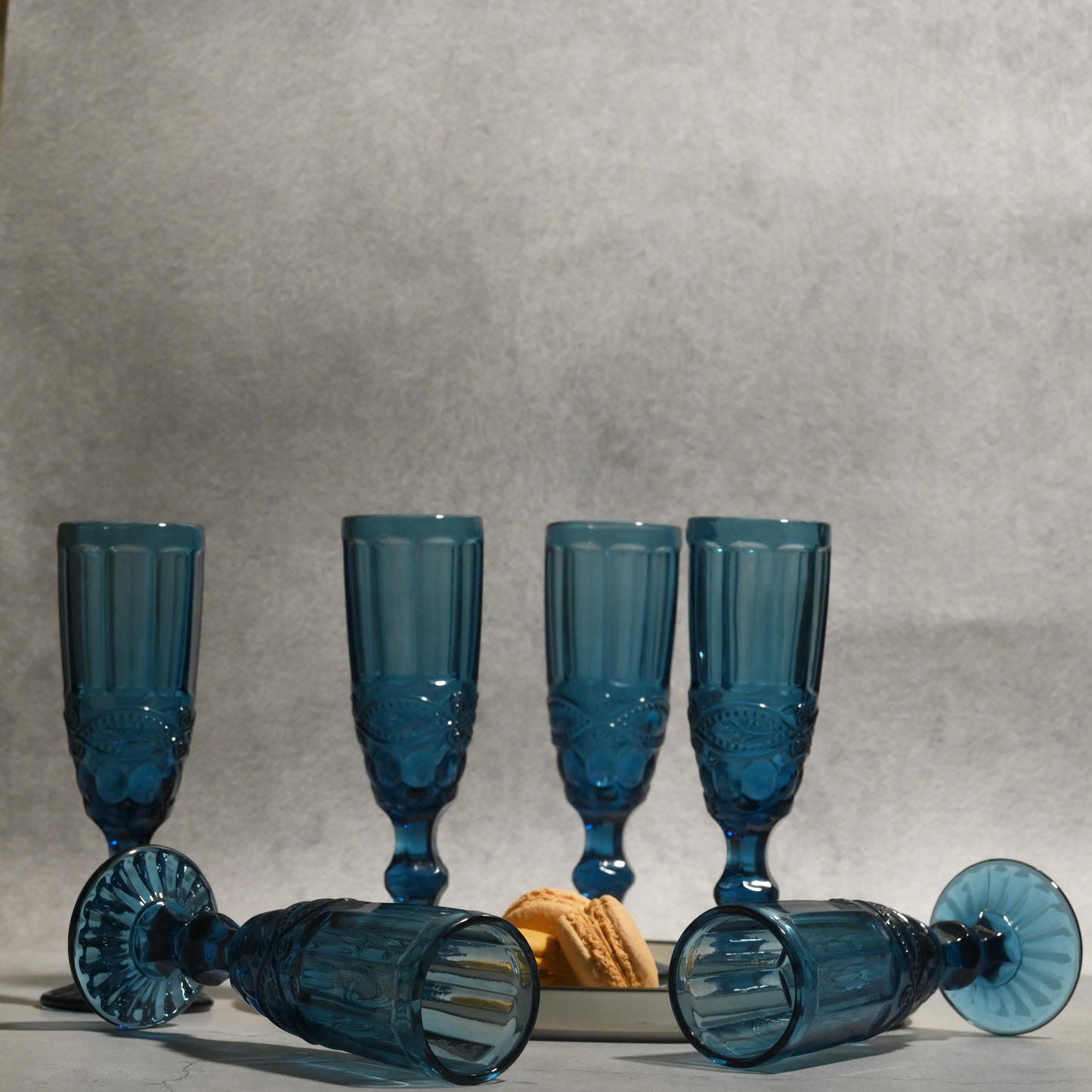 Blue Tinted Textured Cocktail Glass- Tall- Set of 6