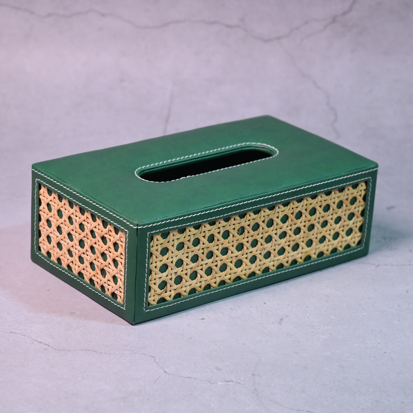 Emerald Green Rattan Tissue Box- Rectangle