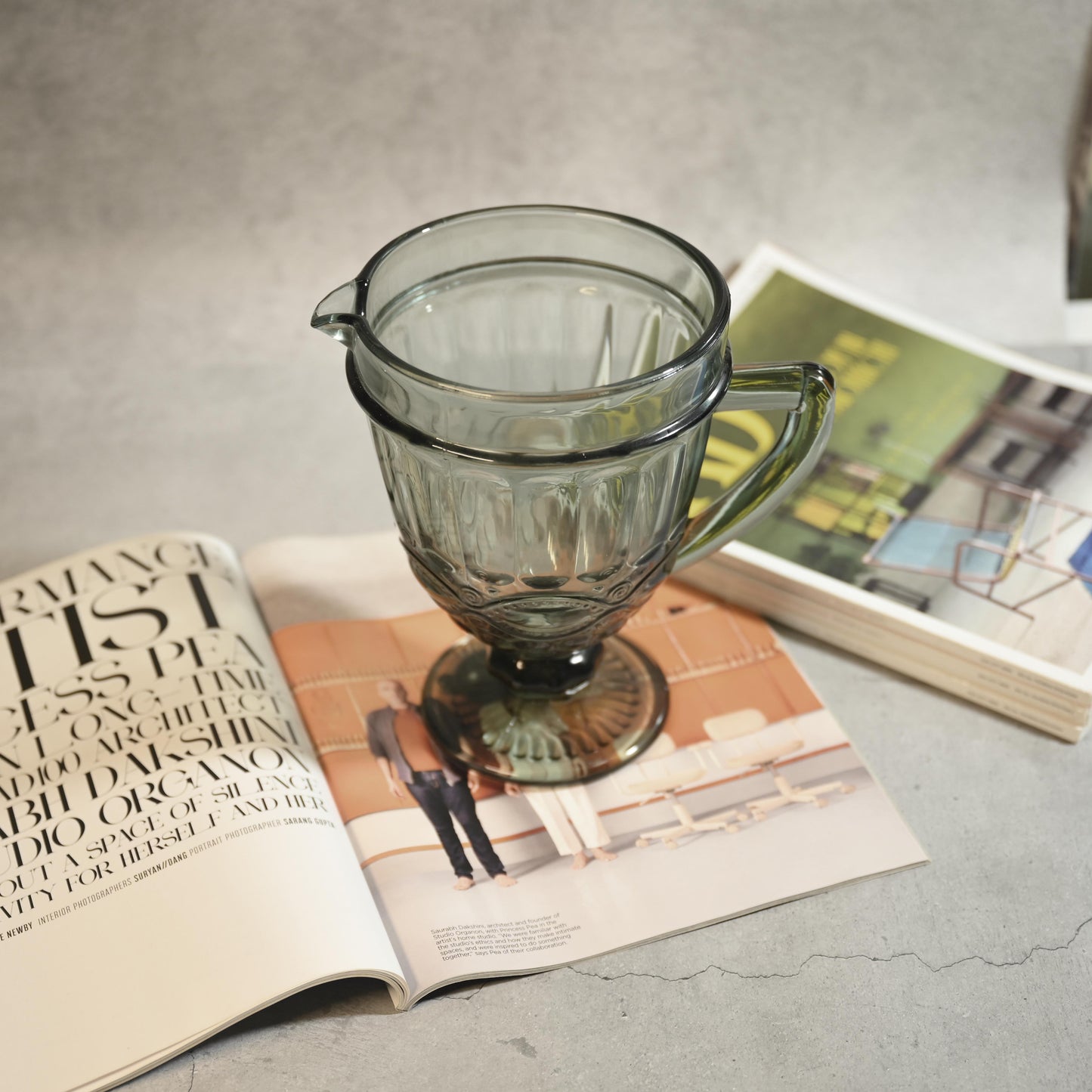 Gray Tinted Textured Water Pitcher