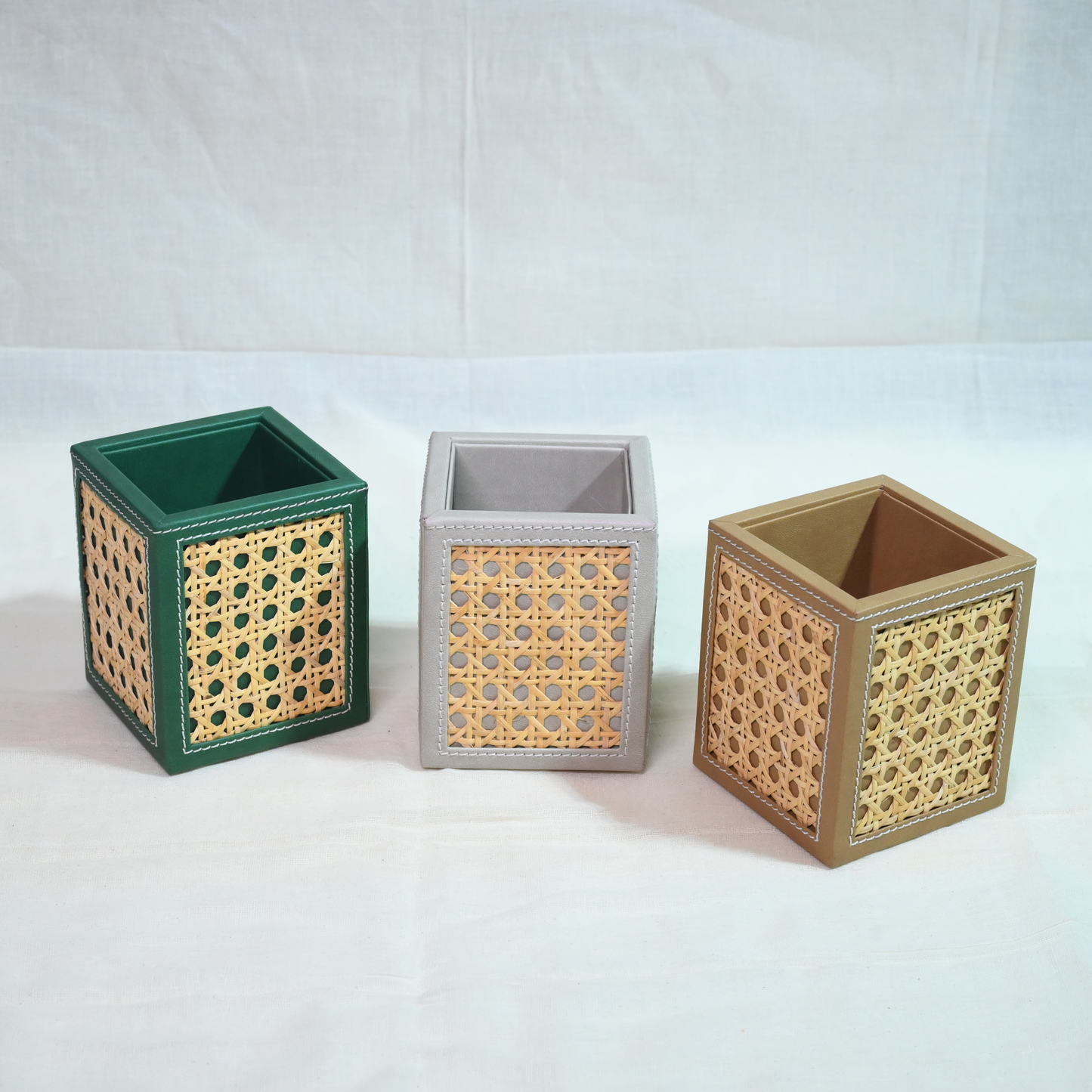 Emerald Green Rattan Stationery Holder