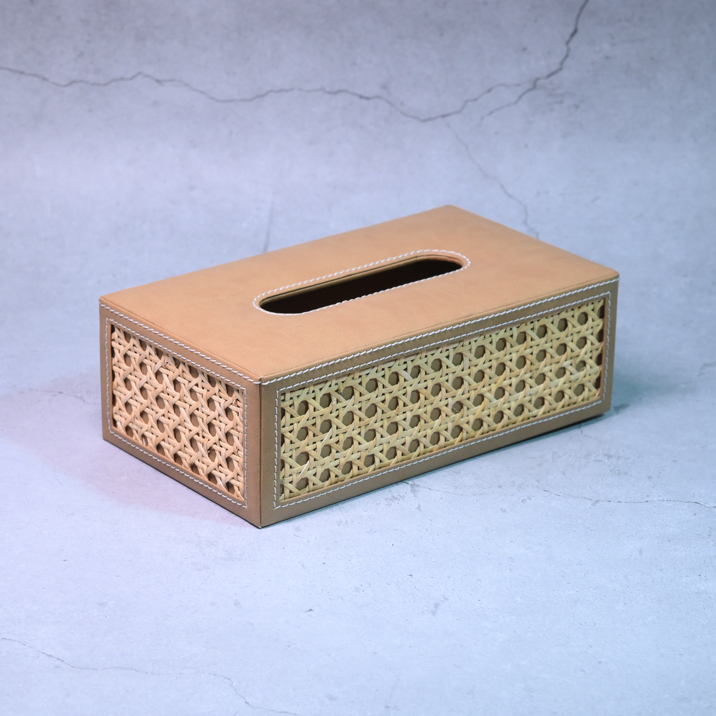 Tan Brown Rattan Tissue Box- Rectangle