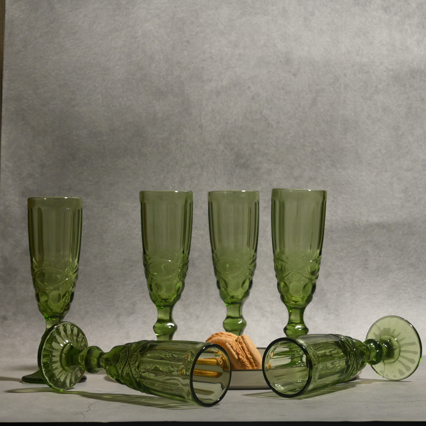 Green Tinted Textured Cocktail Glass- Tall- Set of 6