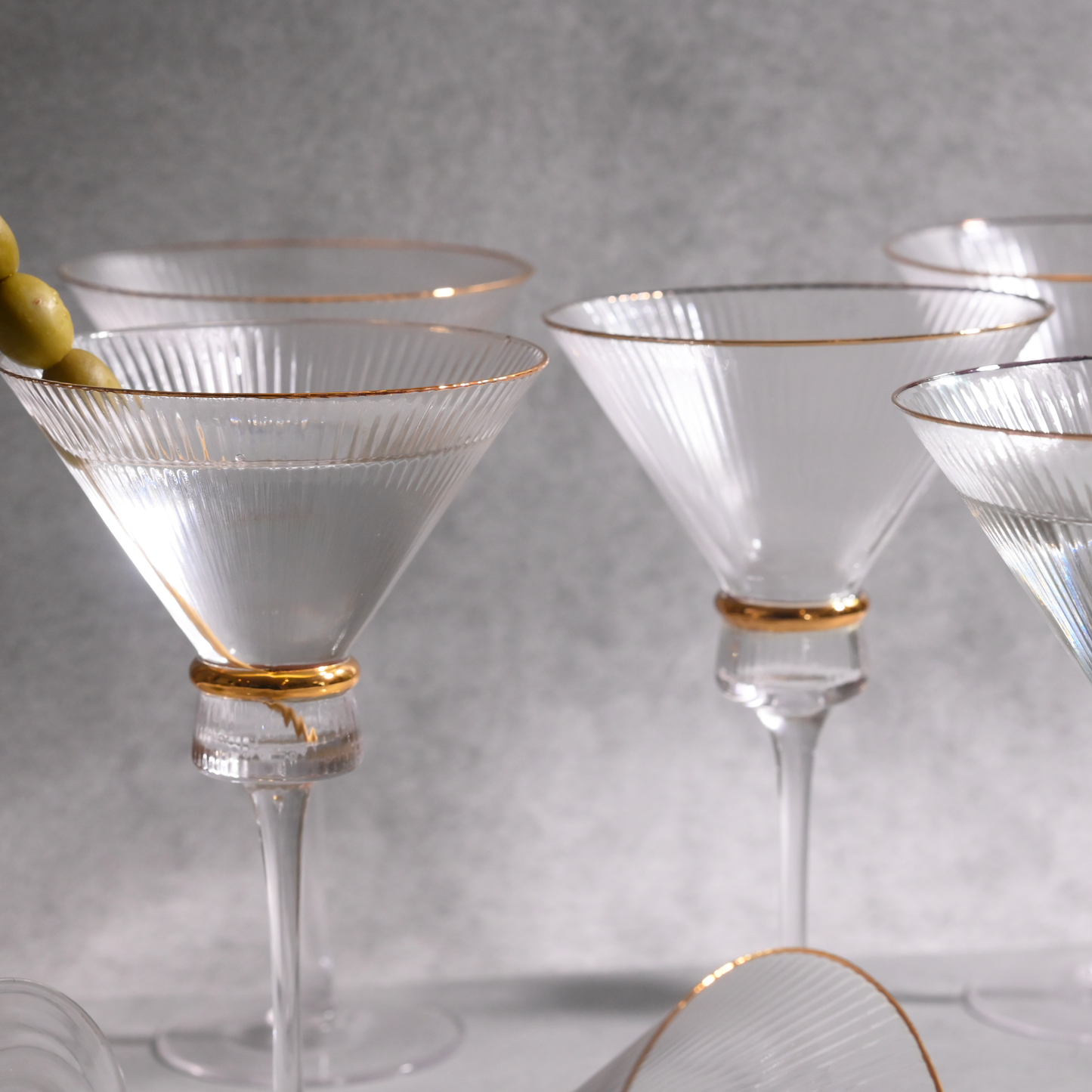 Ribbed Martini Glass with Gold Rim- Set of 6