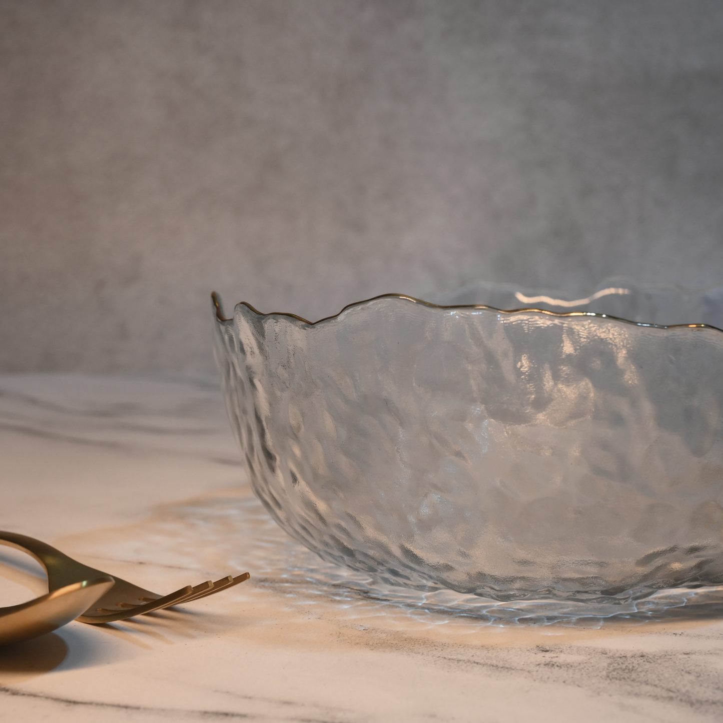 Textured Glass Bowl with Gold Rim- Large