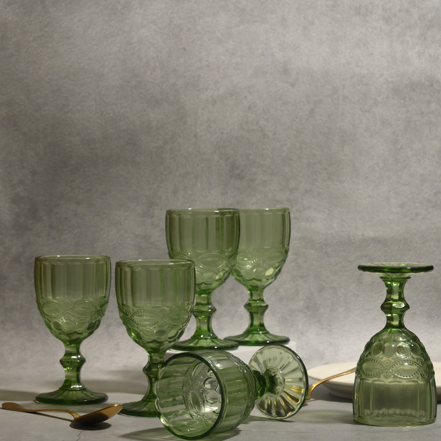 Green Tinted Textured Cocktail Glass- Regular- Set of 6