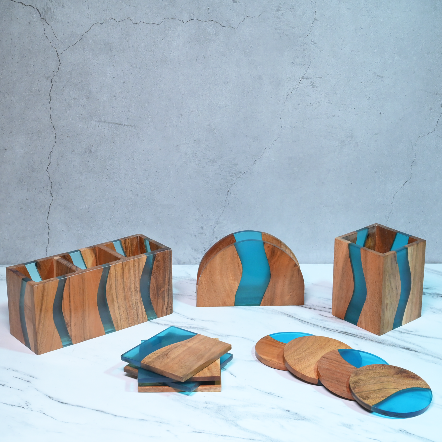 Turquoise Resin and Wooden Napkin Holder