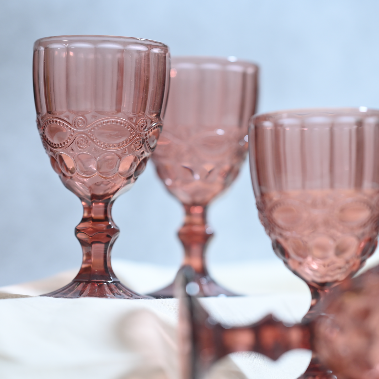 Pink Tinted Textured Cocktail Glass- Broad- Set of 6