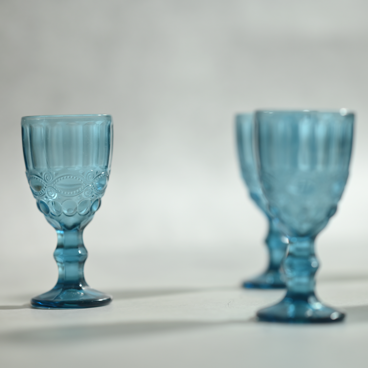 Blue Tinted Textured Cocktail Glass- Short- Set of 6