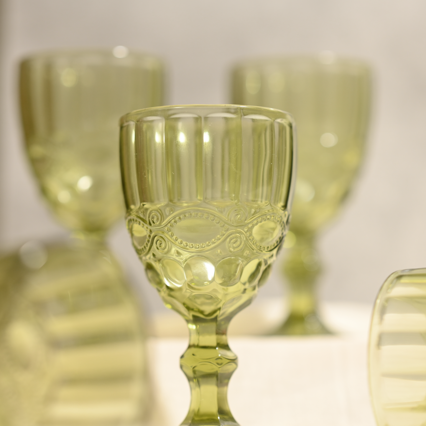 Green Tinted Textured Cocktail Glass- Broad- Set of 6