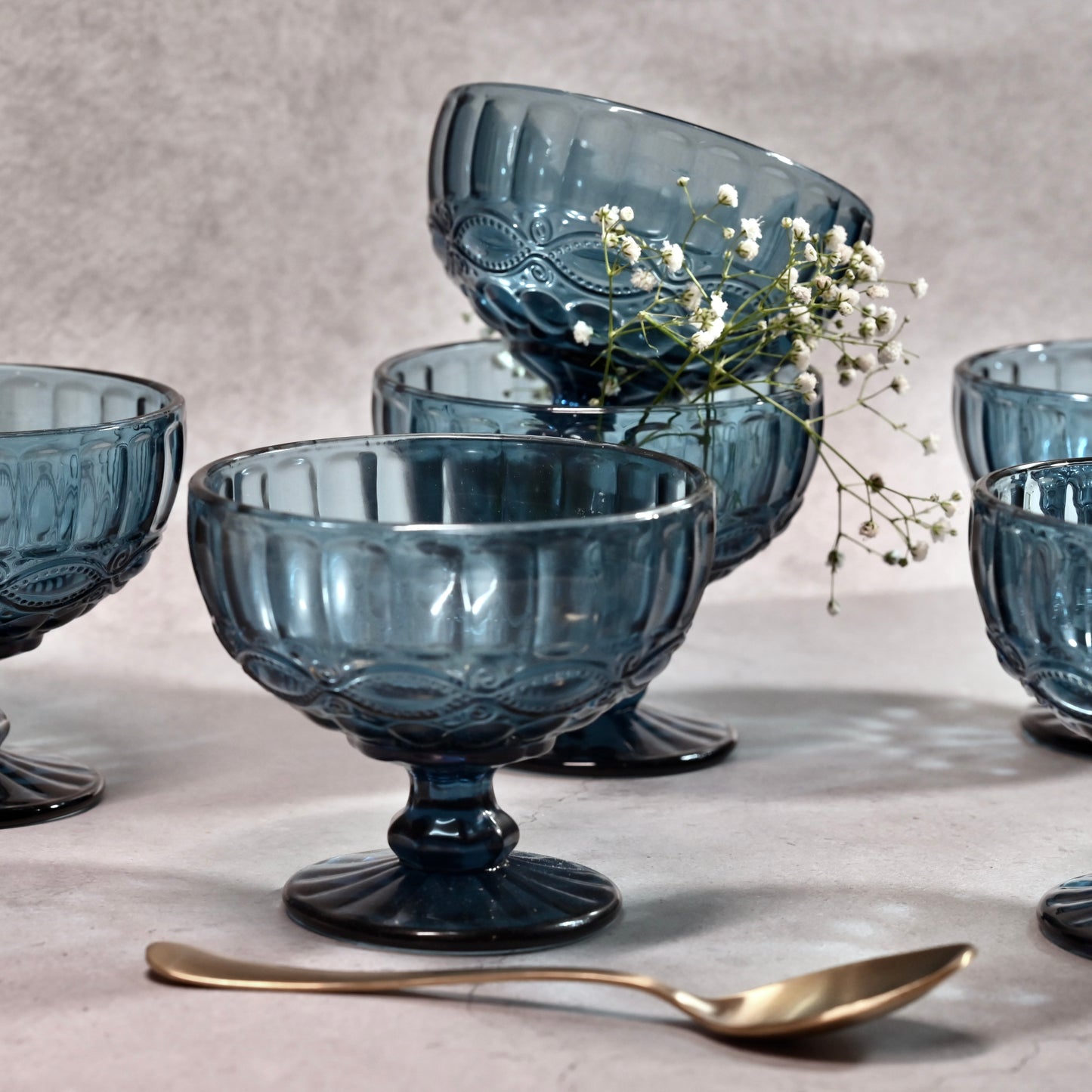 Blue Tinted Textured Dessert Bowl- Set of 6