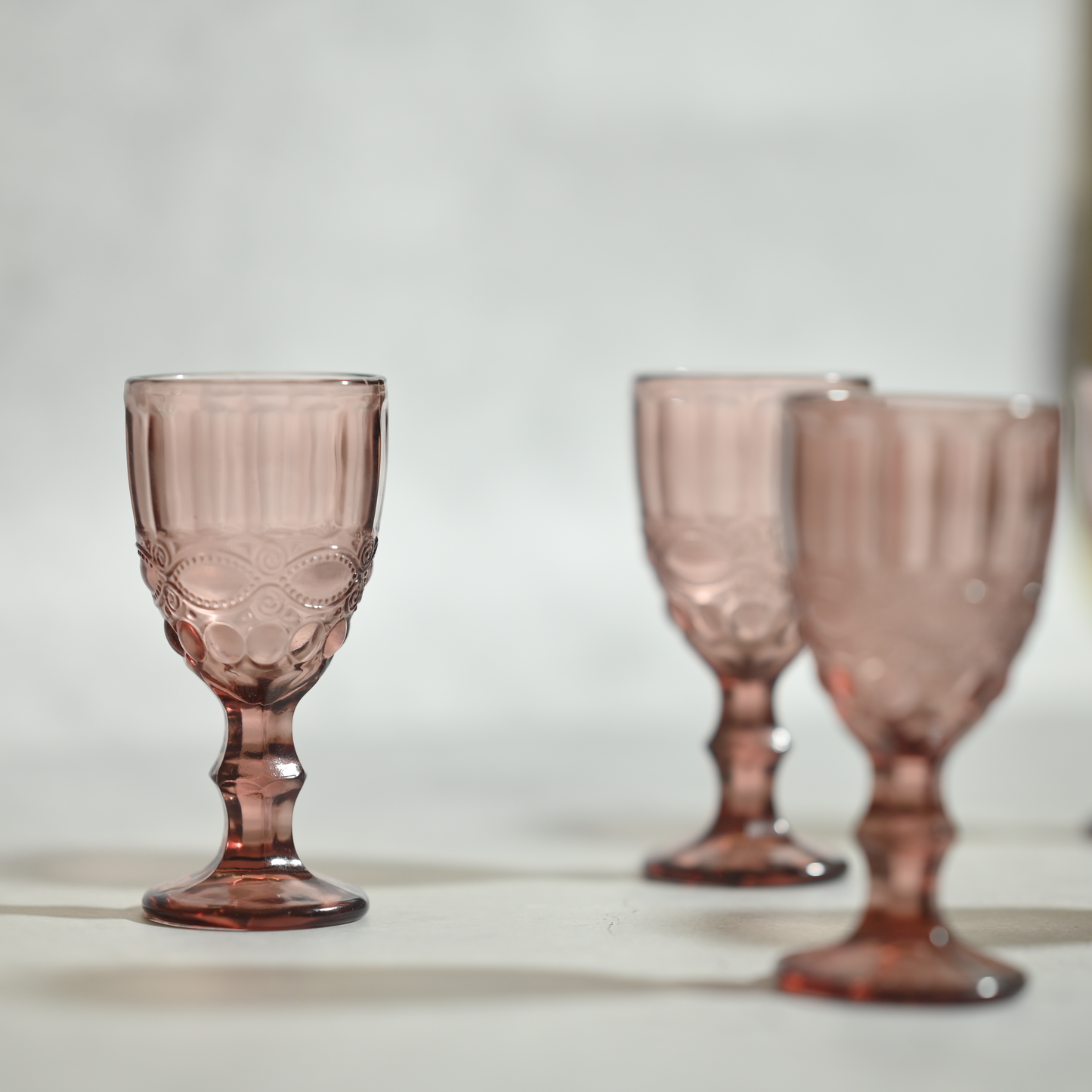 Pink Tinted Textured Cocktail Glass- Short- Set of 6