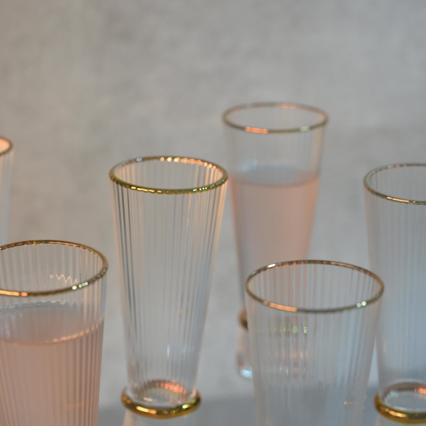 Ribbed Champagne Flute Glass with Gold Rim- Set of 6