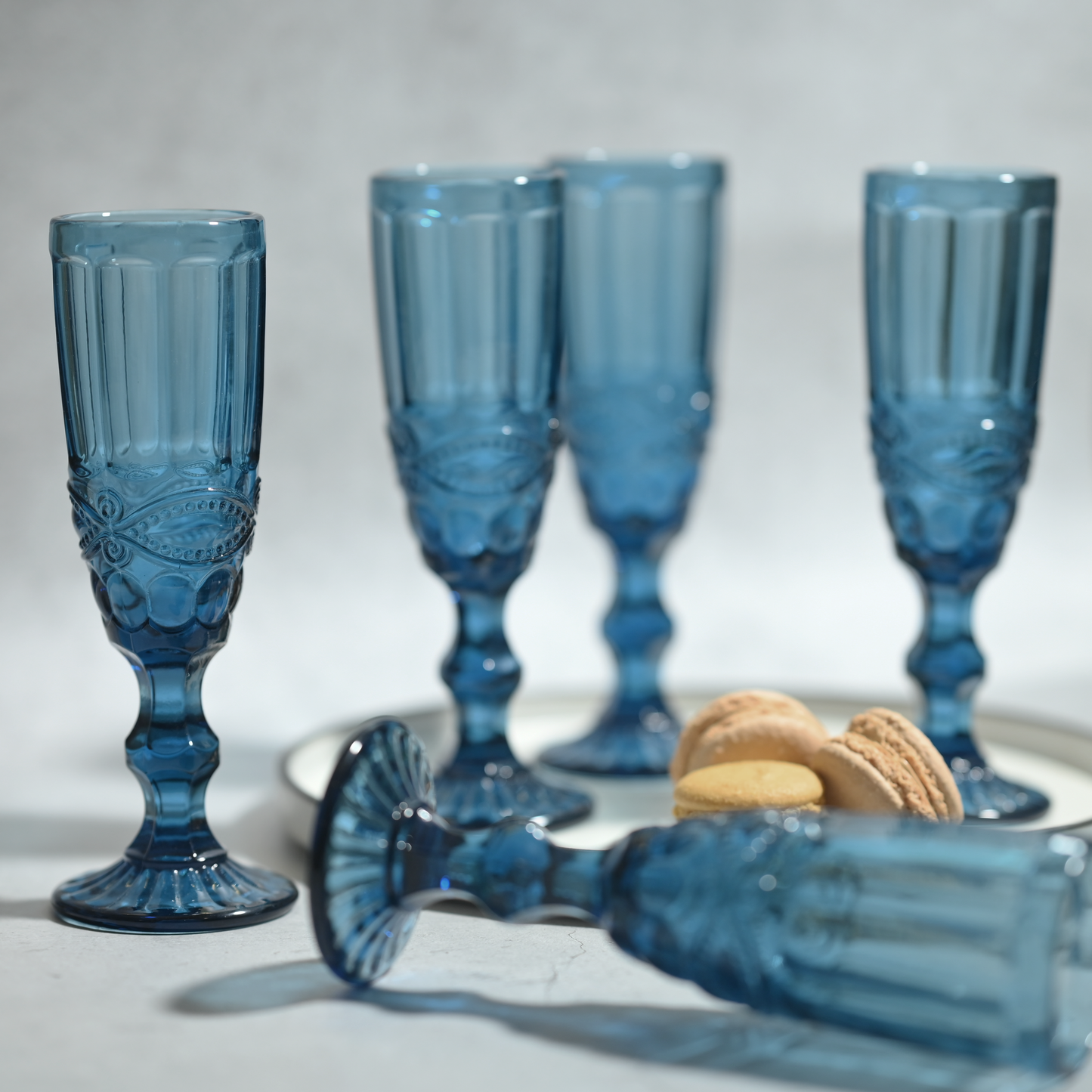 Blue Tinted Textured Cocktail Glass- Tall- Set of 6