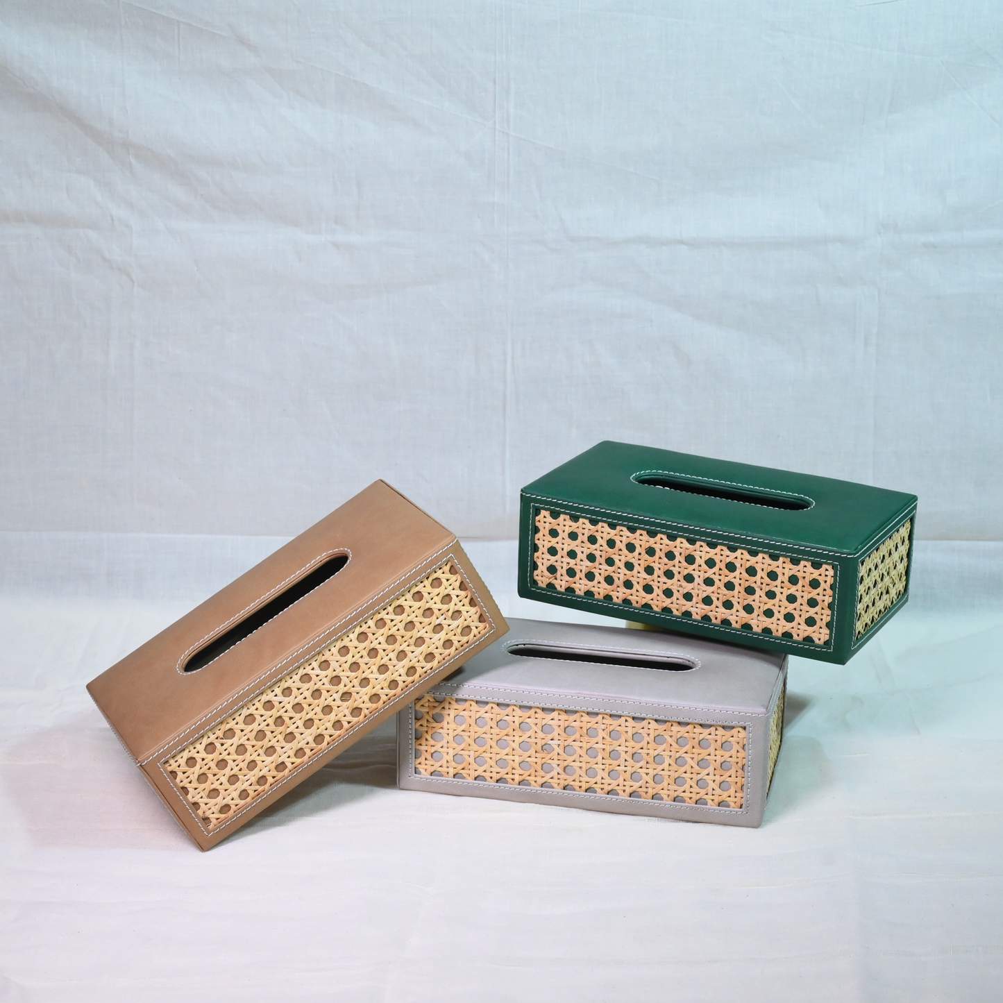 Emerald Green Rattan Tissue Box- Rectangle