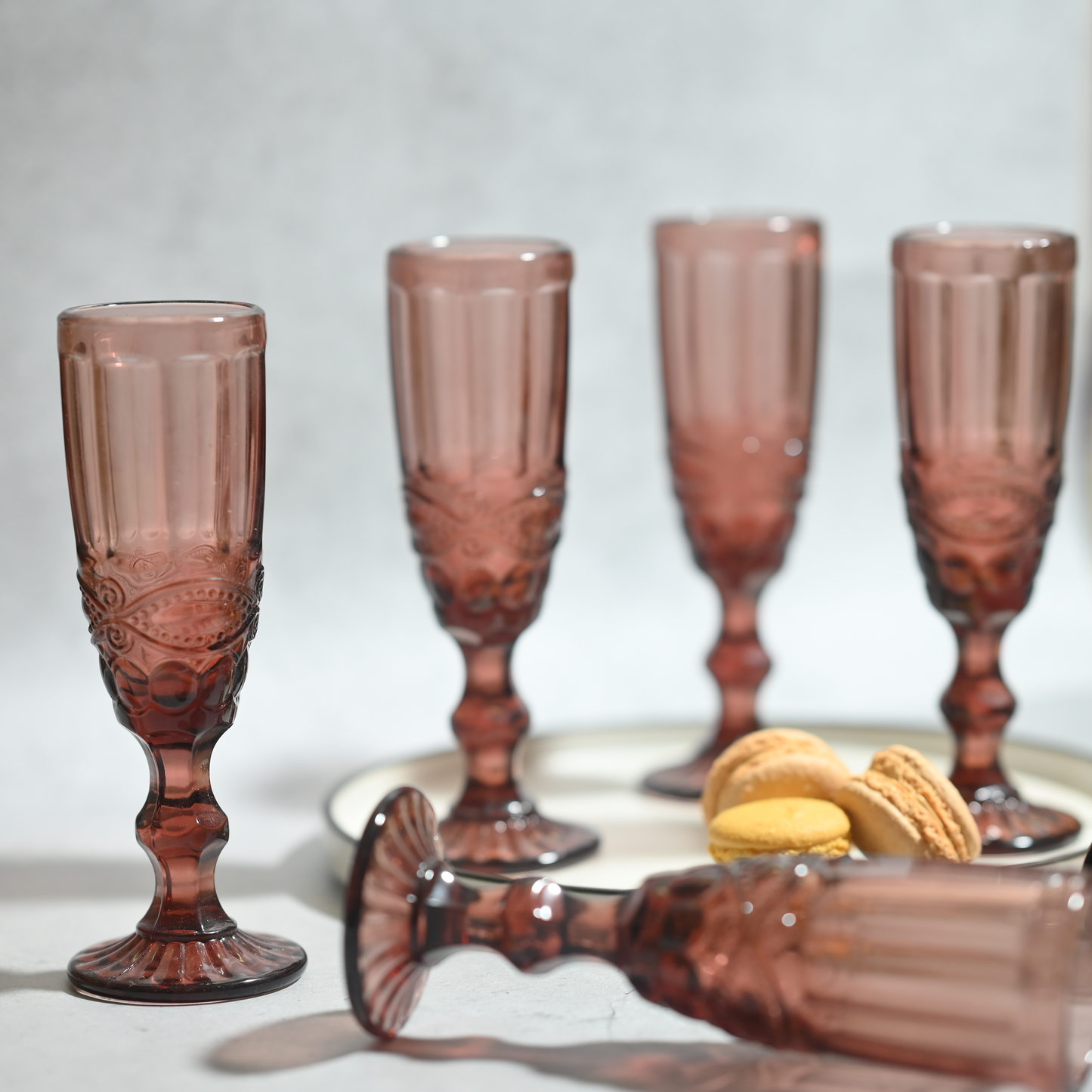 Pink Tinted Textured Cocktail Glass- Tall- Set of 6