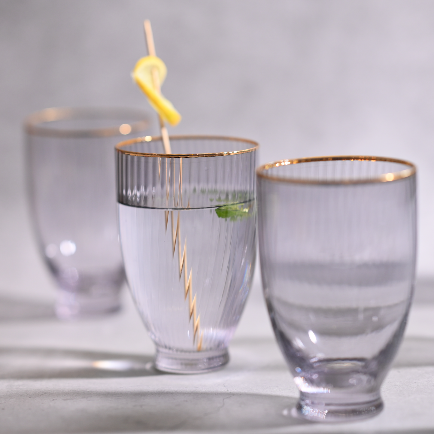 Gray Tinted Ribbed Glass- Tall-  Set of 6