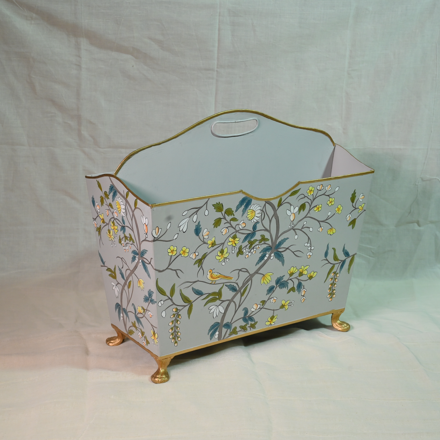 Hand-painted Gray Blossom Magazine Holder