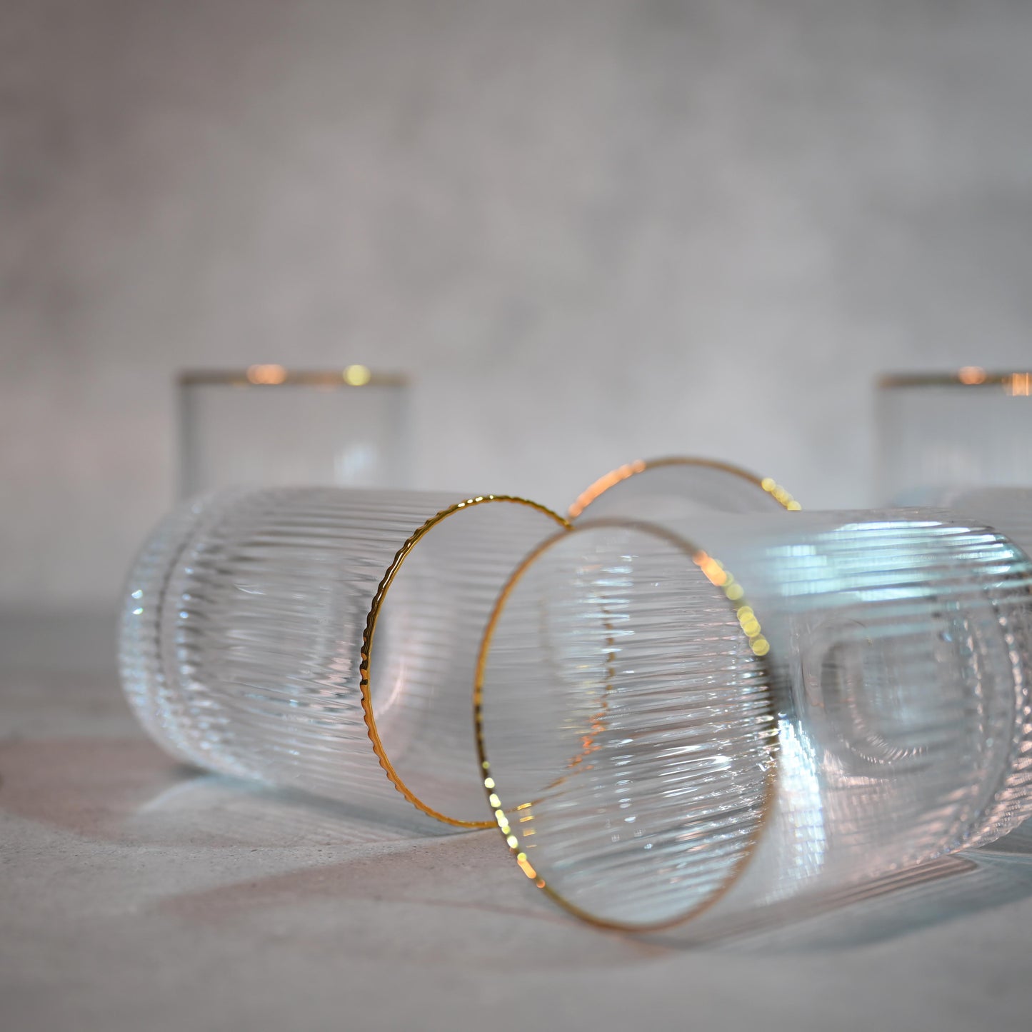 Ribbed Glass with Gold Rim- Regular- Set of 6