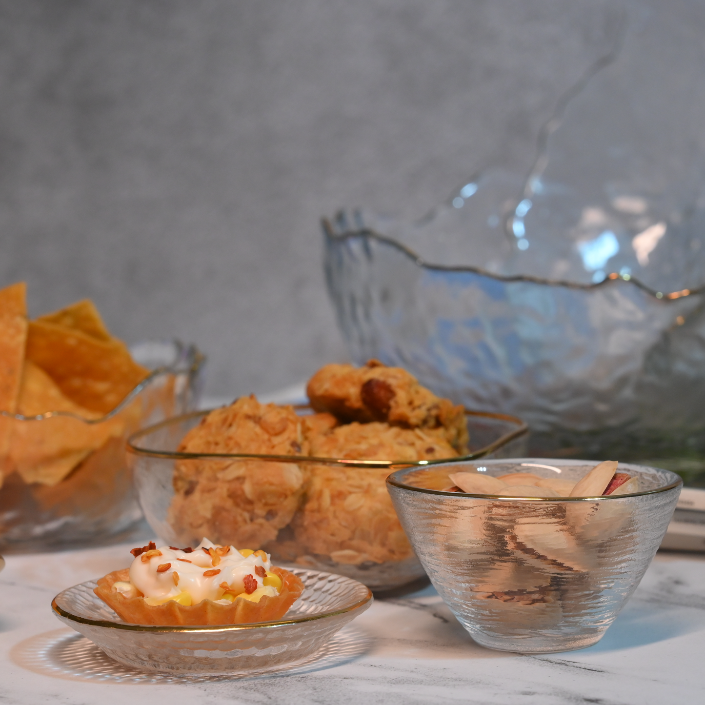 Textured Glass Bowl with Gold Rim