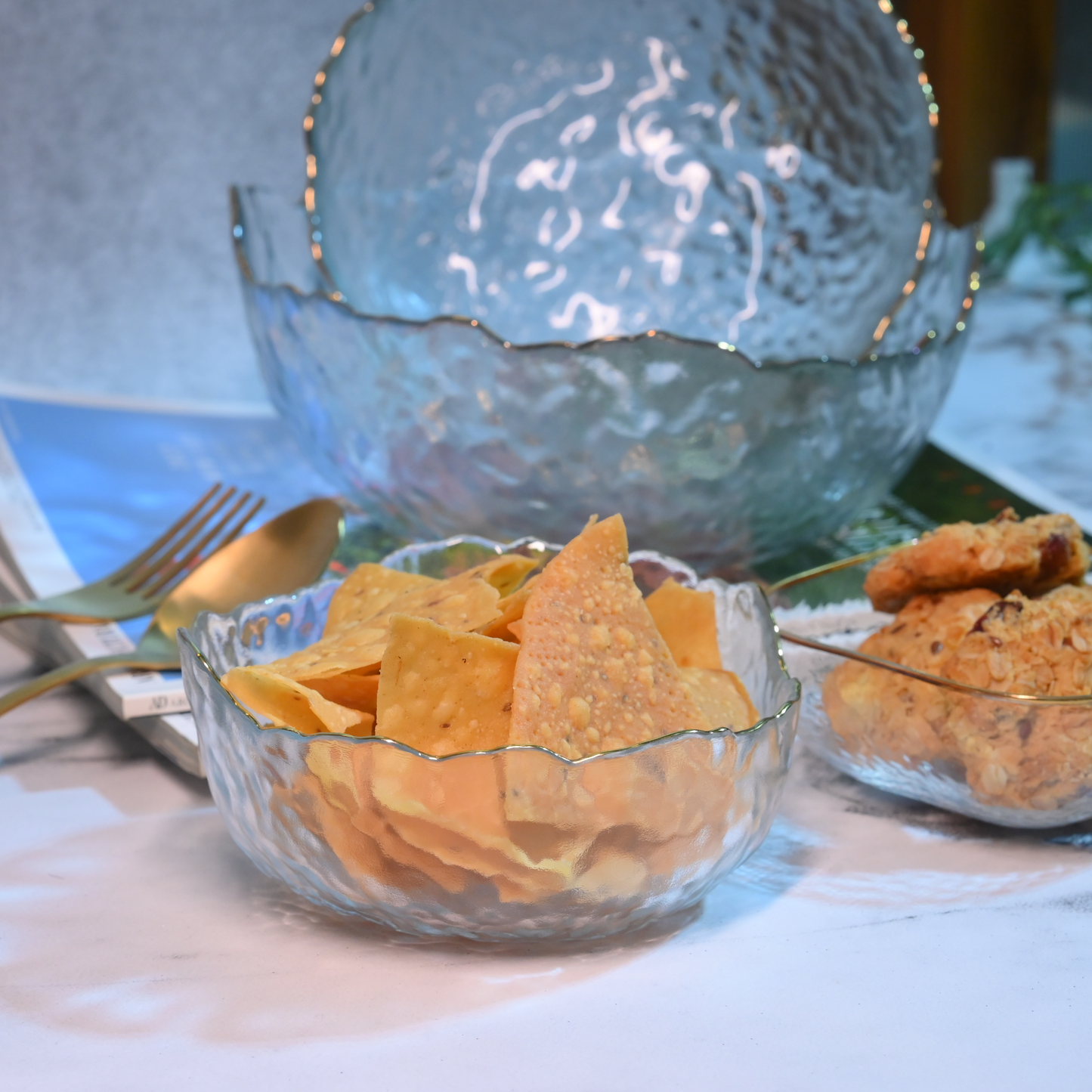 Textured Glass Bowl with Gold Rim- Small