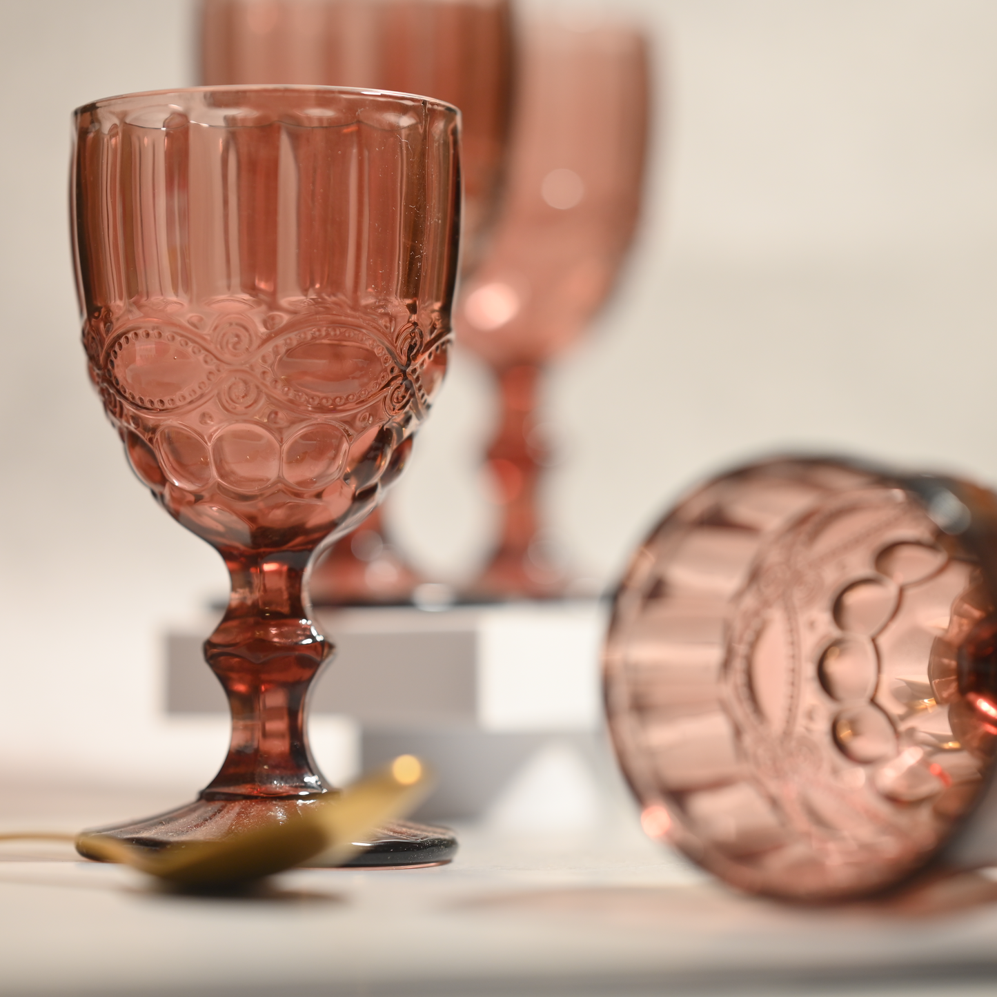 Pink Tinted Textured Cocktail Glass- Regular- Set of 6