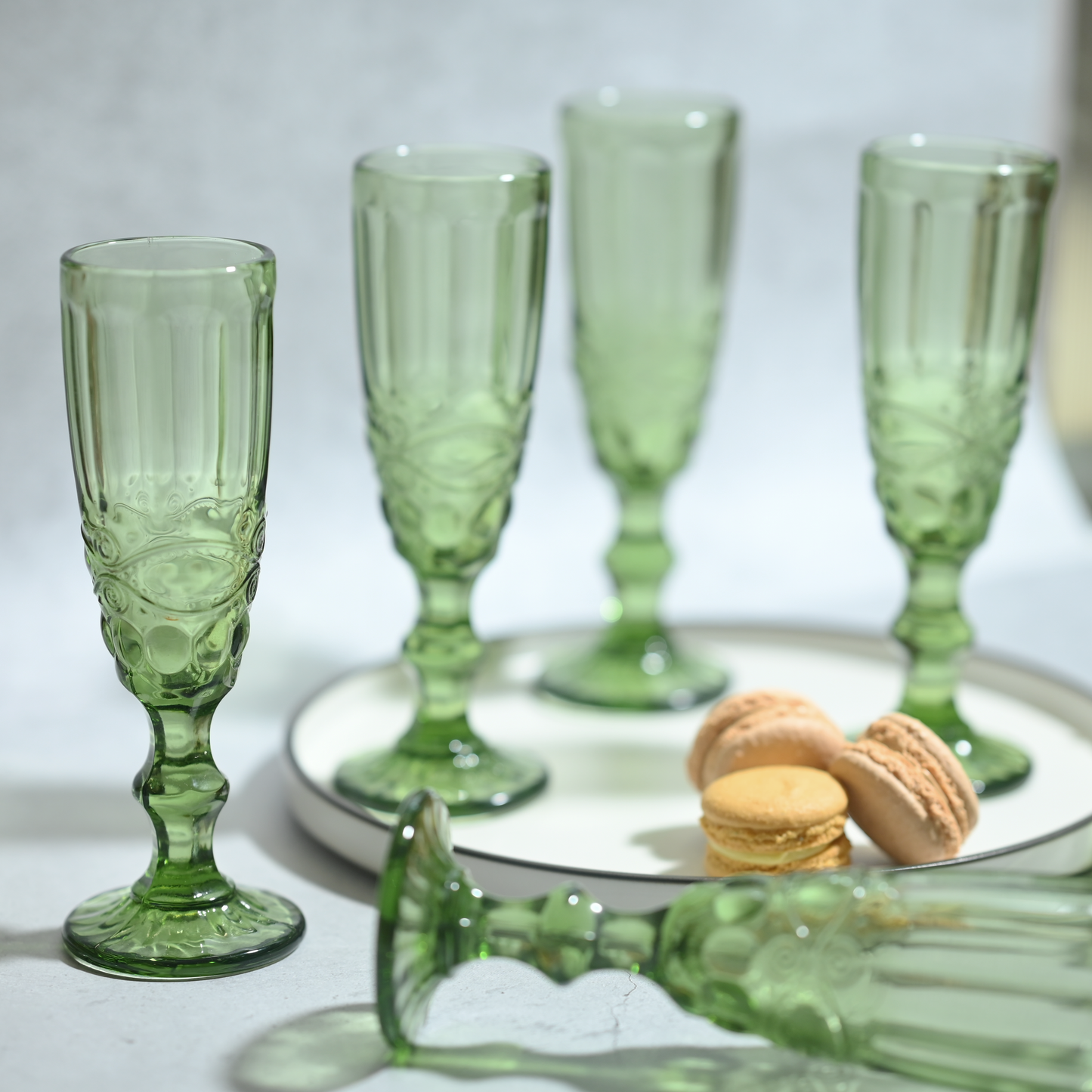 Green Tinted Textured Cocktail Glass- Tall- Set of 6