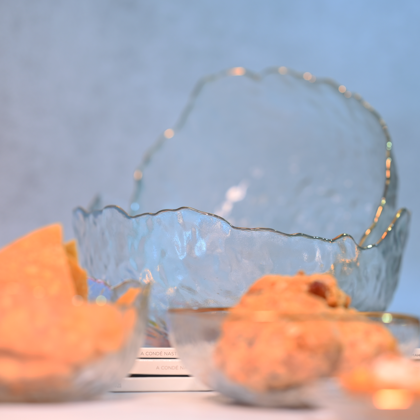 Textured Glass Bowl with Gold Rim- Large