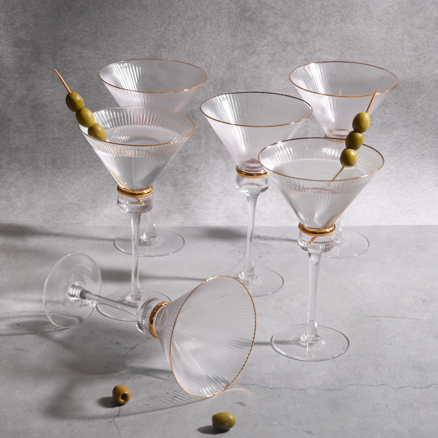 Ribbed Martini Glass with Gold Rim- Set of 6