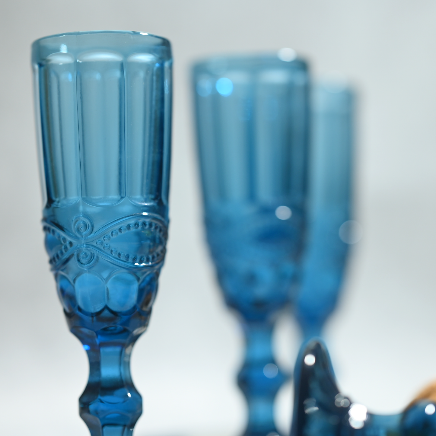 Blue Tinted Textured Cocktail Glass- Tall- Set of 6