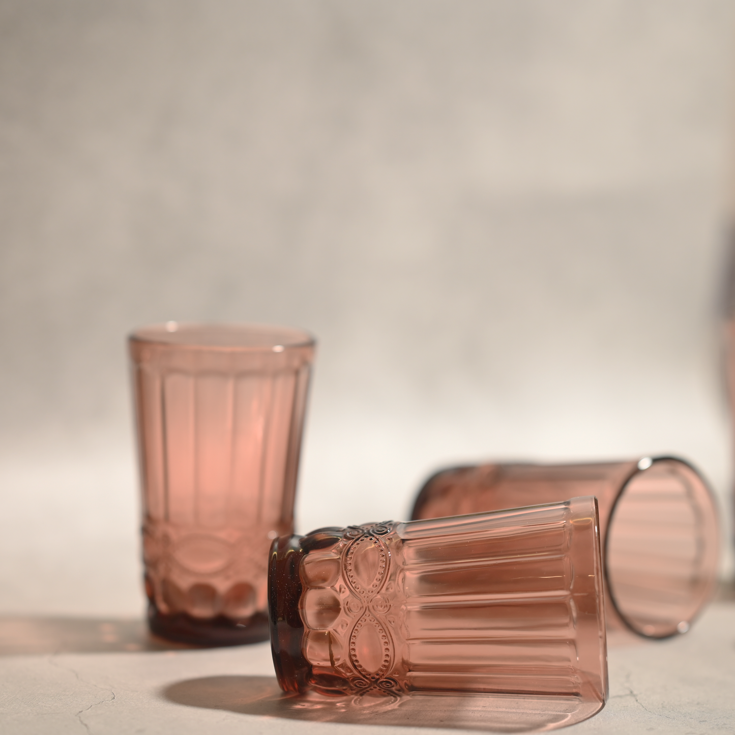 Pink Tinted Textured Glass- Tall- Set of 6