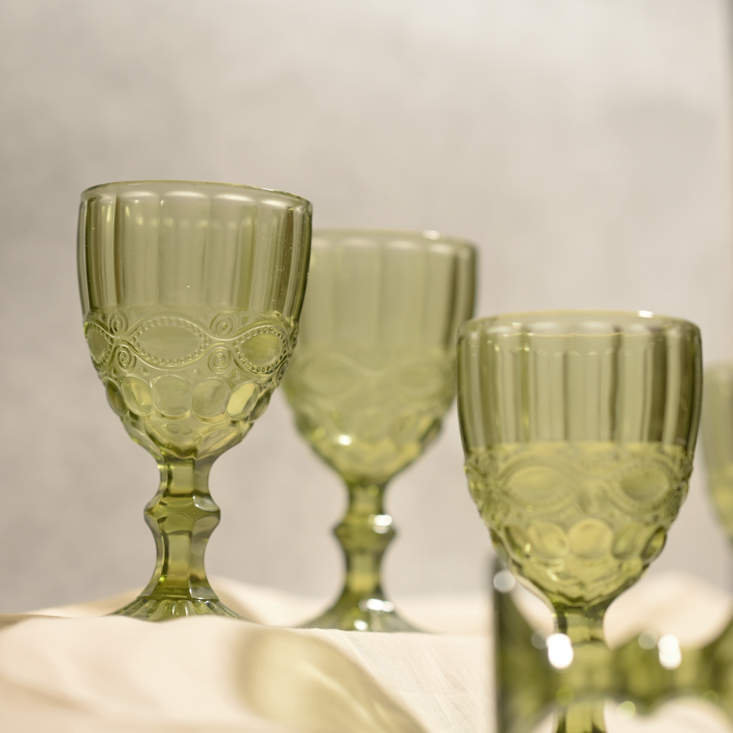 Green Tinted Textured Cocktail Glass- Broad- Set of 6