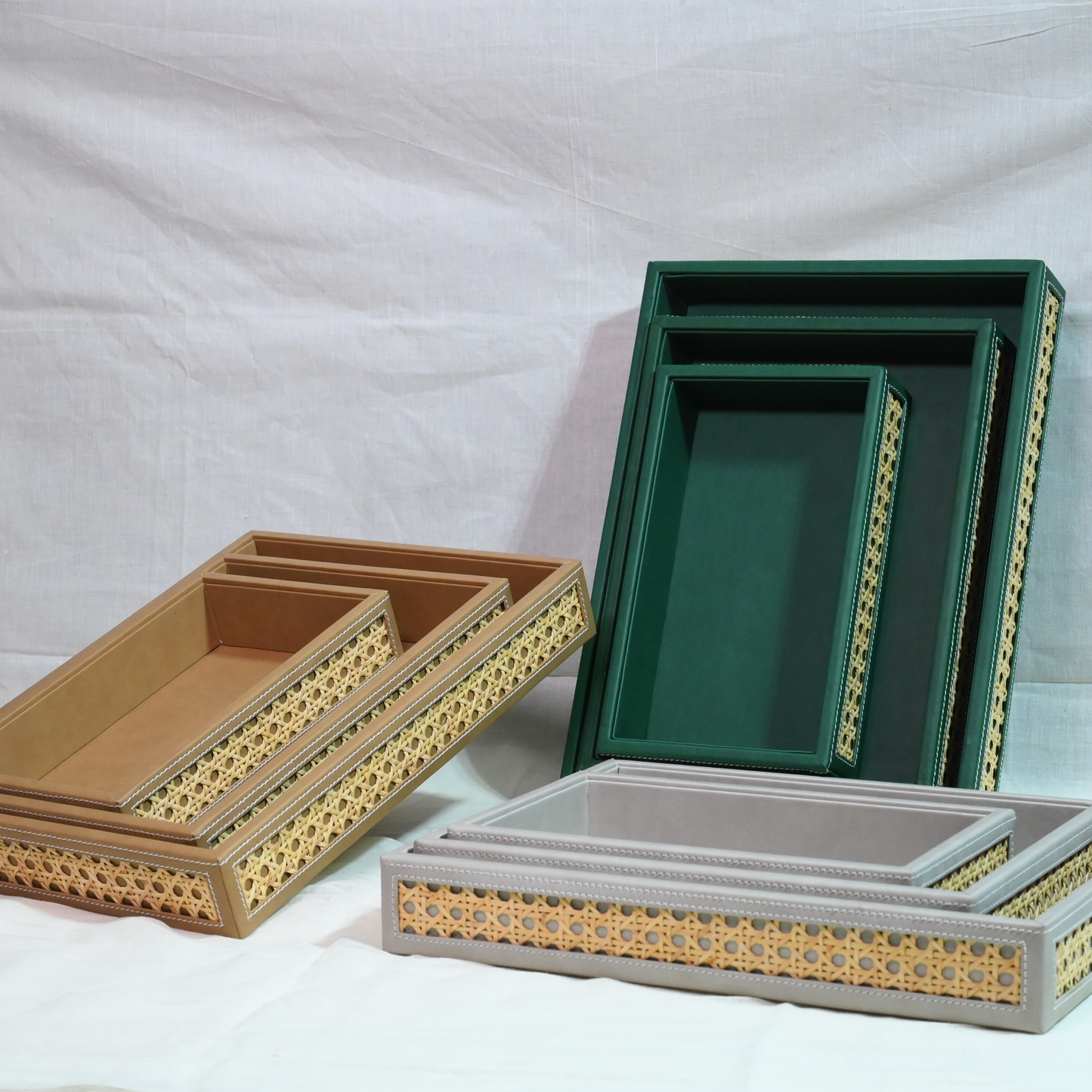 Emerald Green Rattan Serving Tray- Large