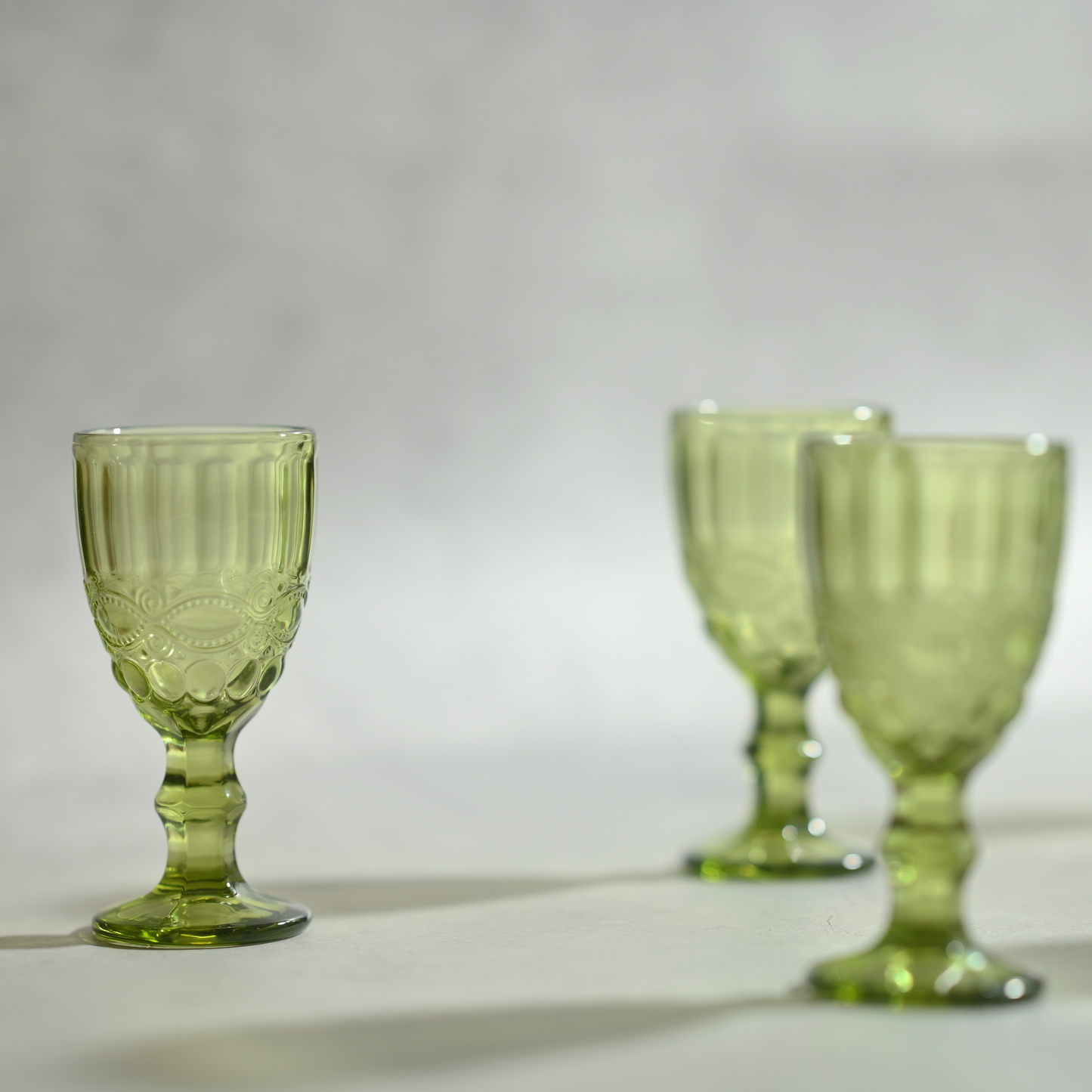 Green Tinted Textured Cocktail Glass- Short- Set of 6