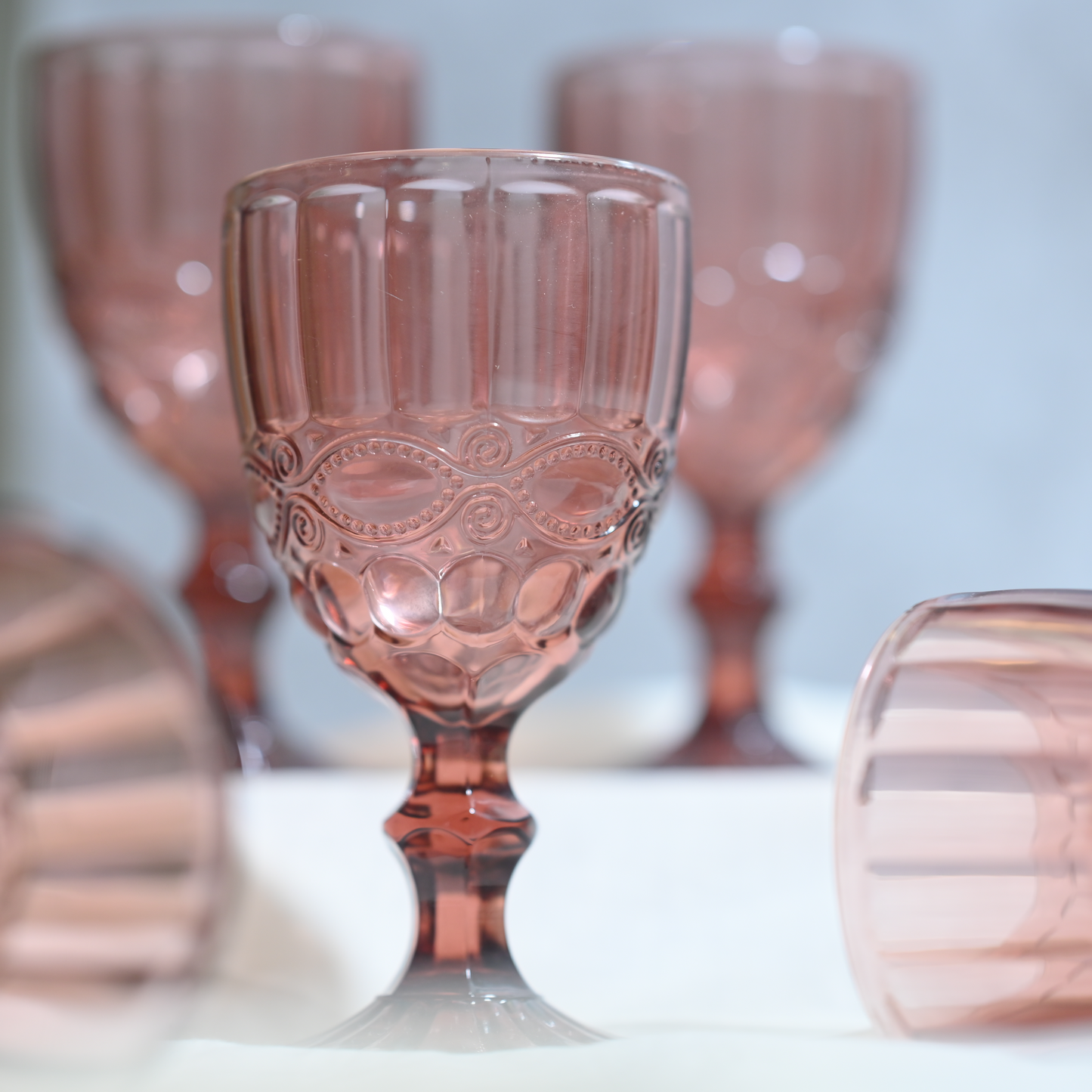 Pink Tinted Textured Cocktail Glass- Broad- Set of 6