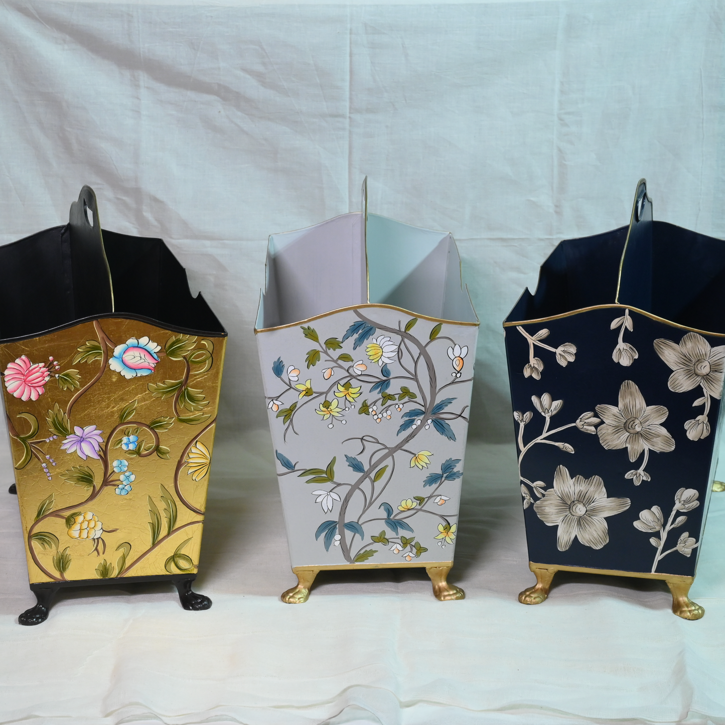 Hand-painted Gray Blossom Magazine Holder