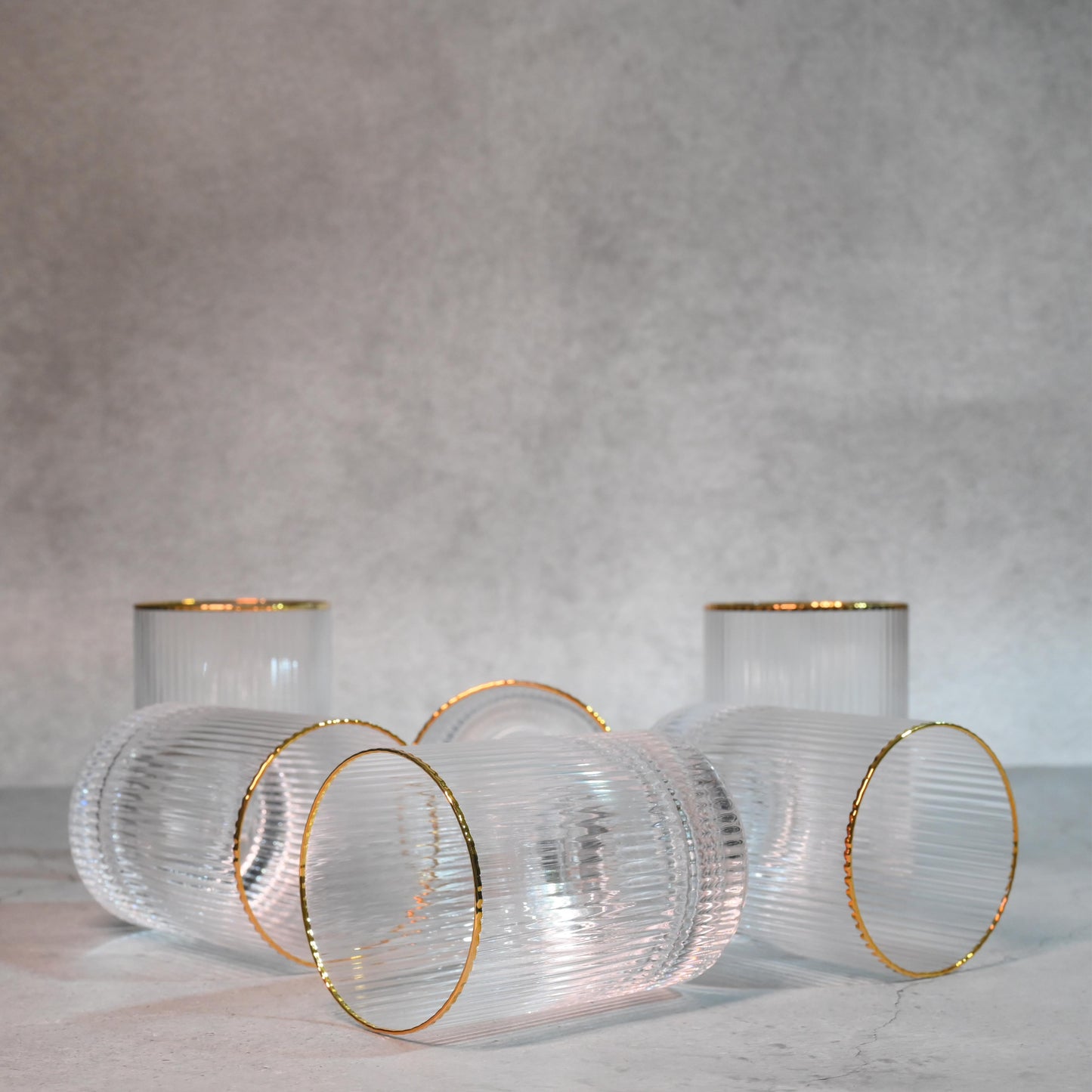 Ribbed Glass with Gold Rim- Regular- Set of 6