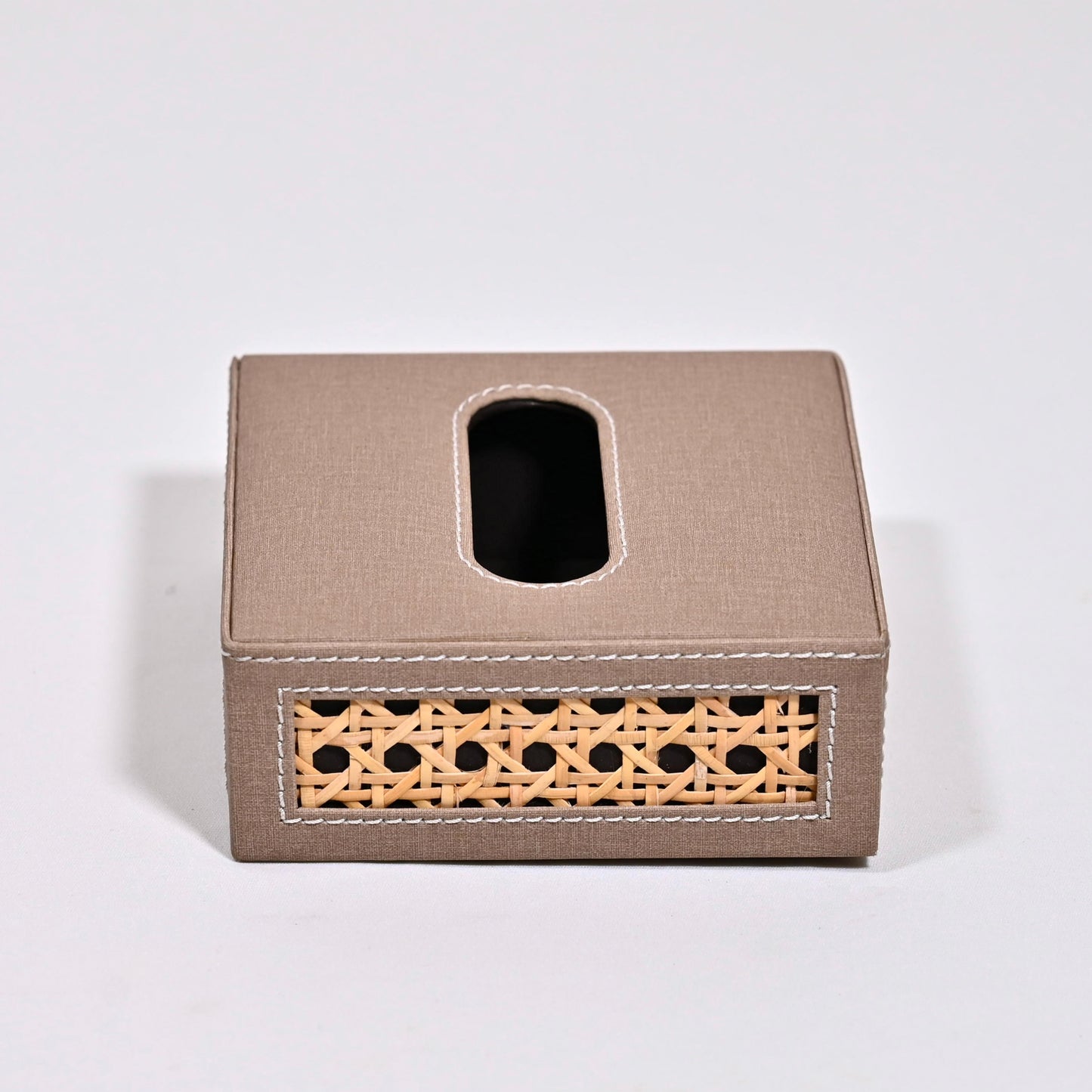 Dark Beige Rattan Square Tissue Box