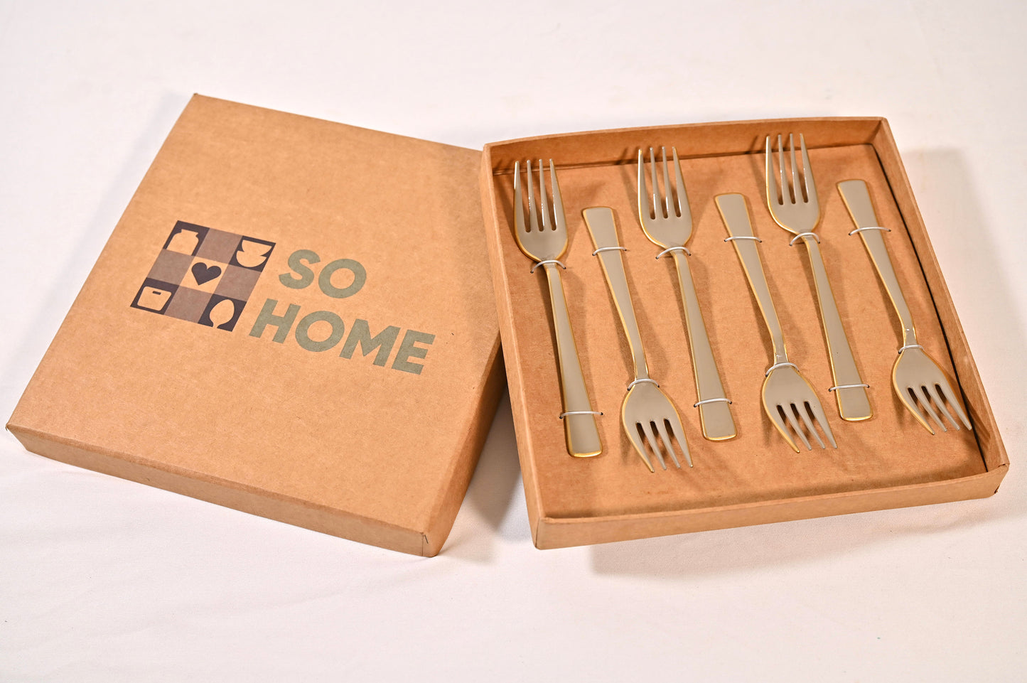 Beige Stainless Steel Fork Set