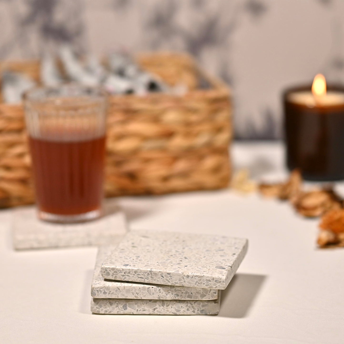 White Terrazzo Square Coasters